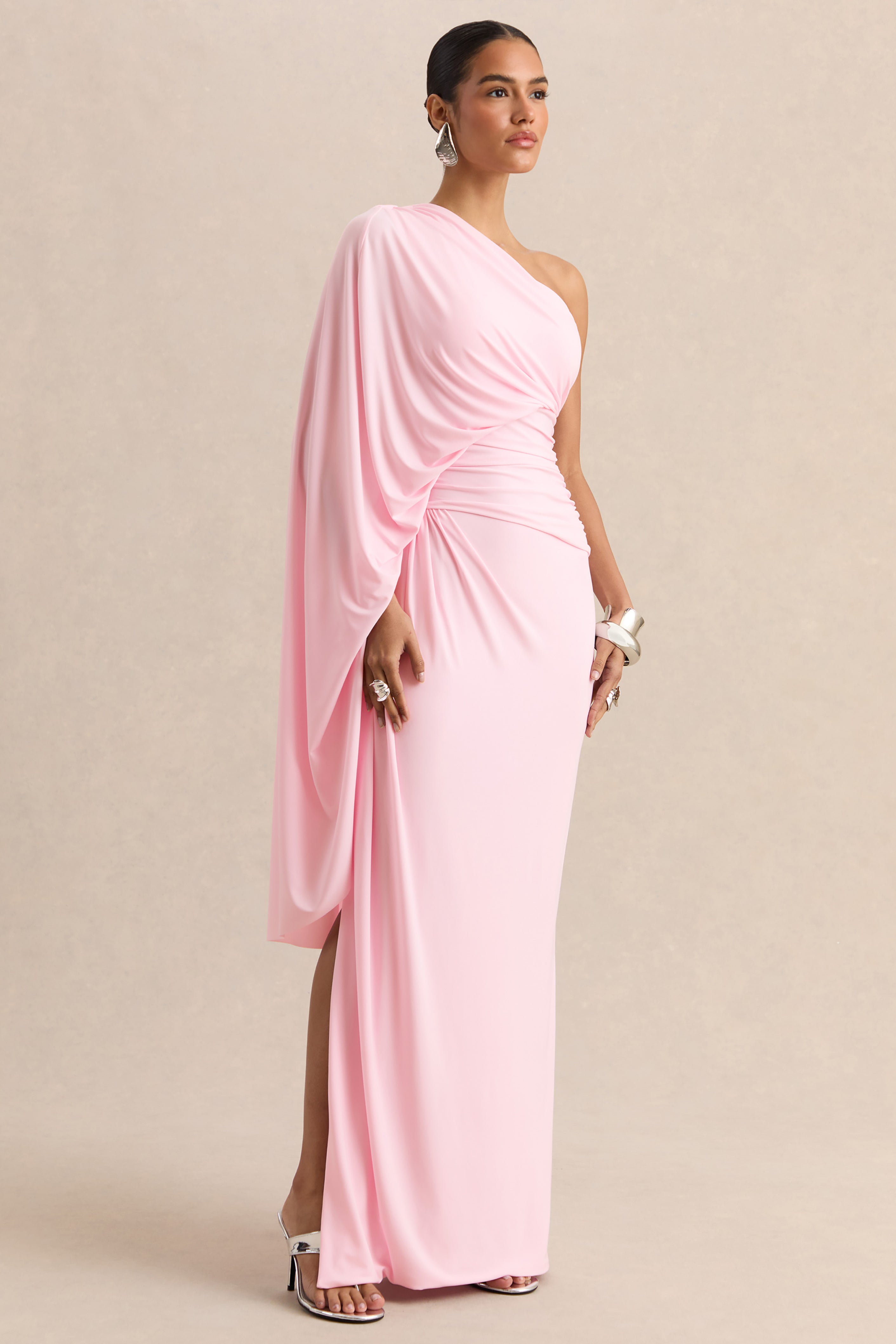 Sabella | Pink Asymmetric-Neck Maxi Dress