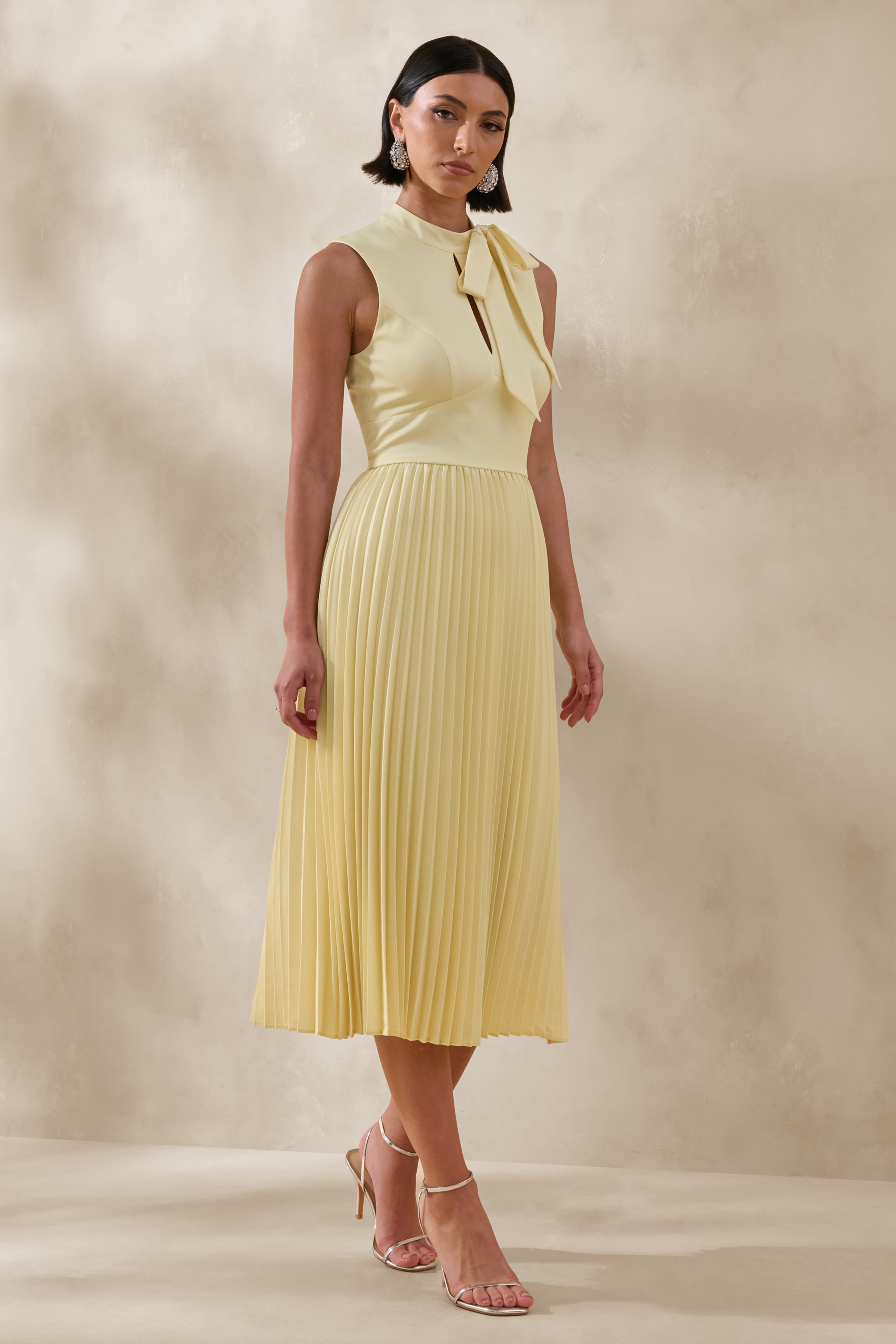 Avalon | Lemon Midi Dress With Pleated Skirt And Bow-Detail