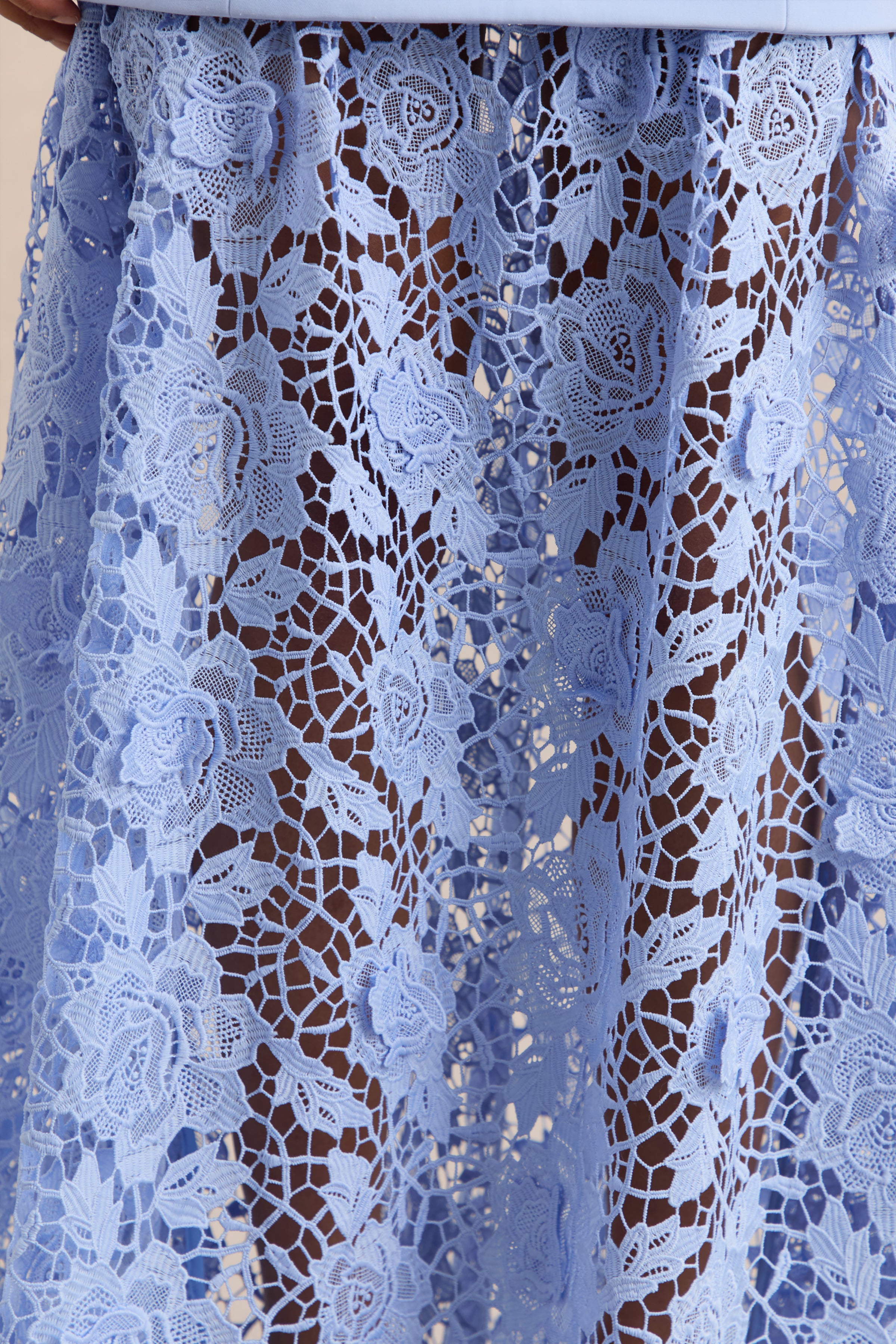 Verena | Powder Blue Boat-Neck Belted Maxi Dress With Lace Skirt
