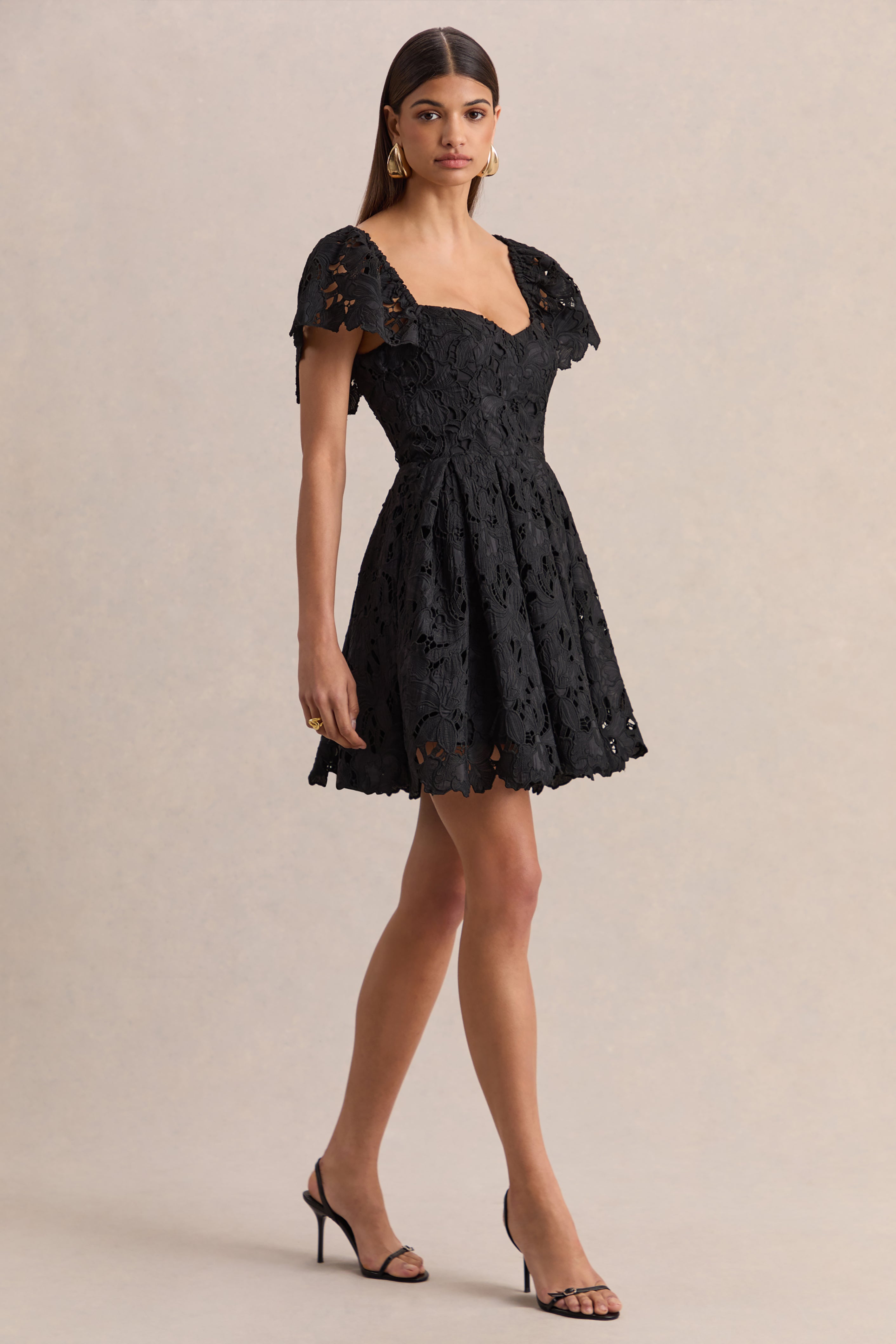 Vivi | Black Lace Sweetheart-Neck Mini Dress
