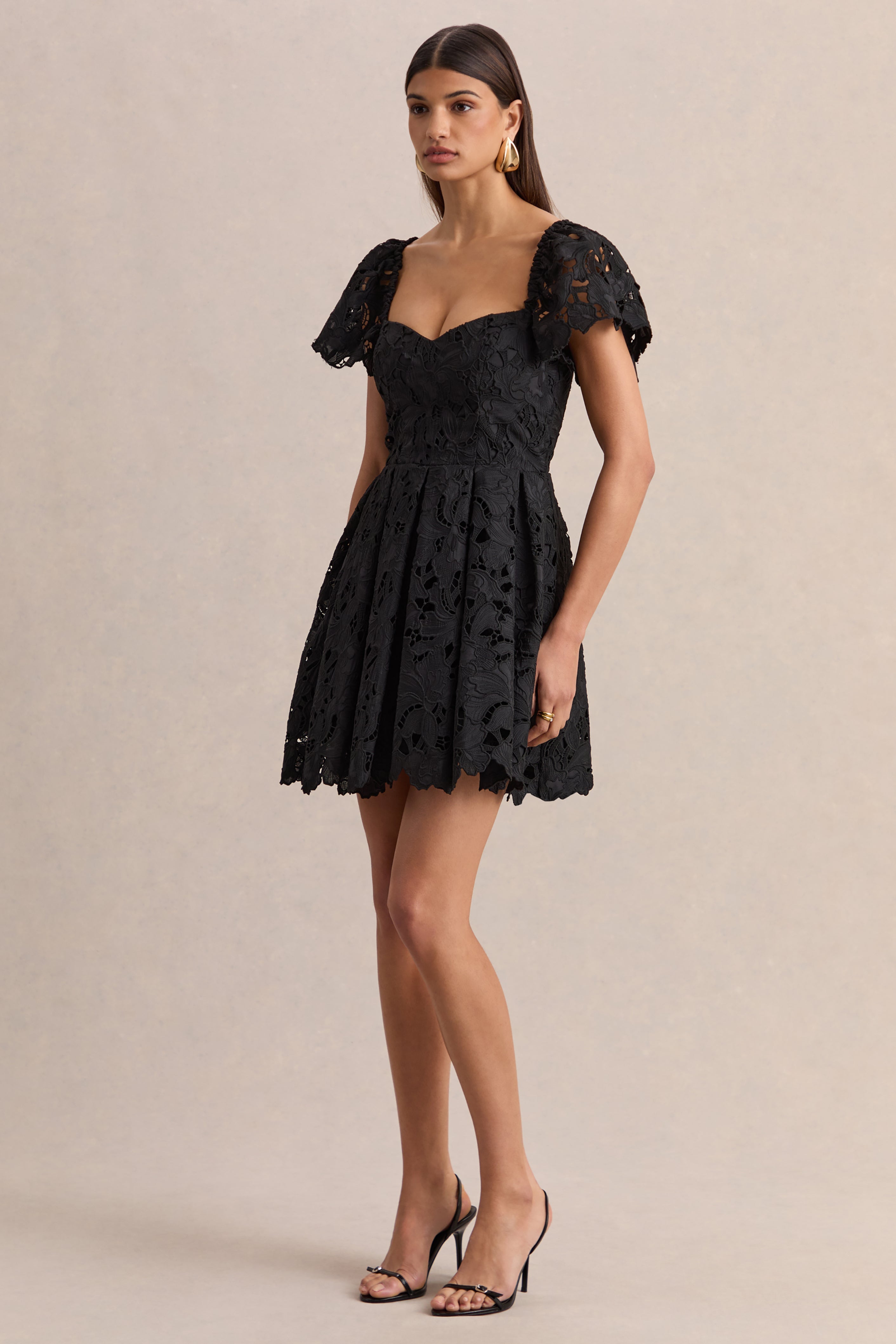 Vivi | Black Lace Sweetheart-Neck Mini Dress