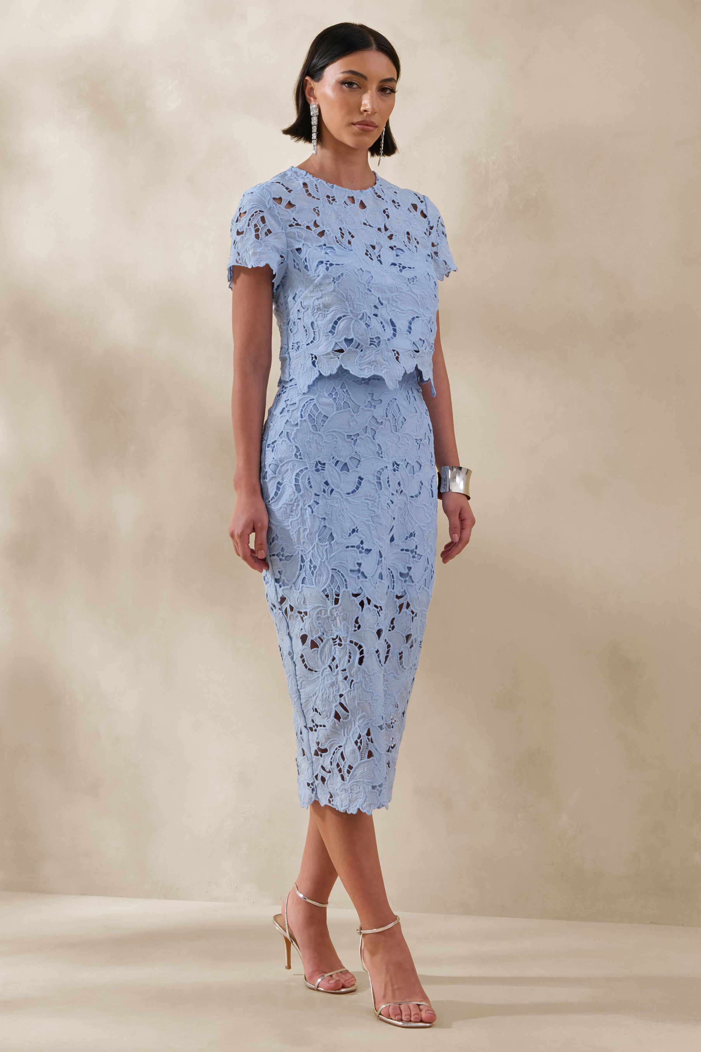 Aisling | Powder Blue Lace Midi-Skirt