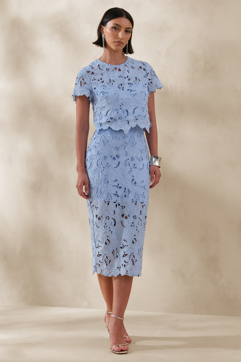 Aisling | Powder Blue Lace Midi-Skirt