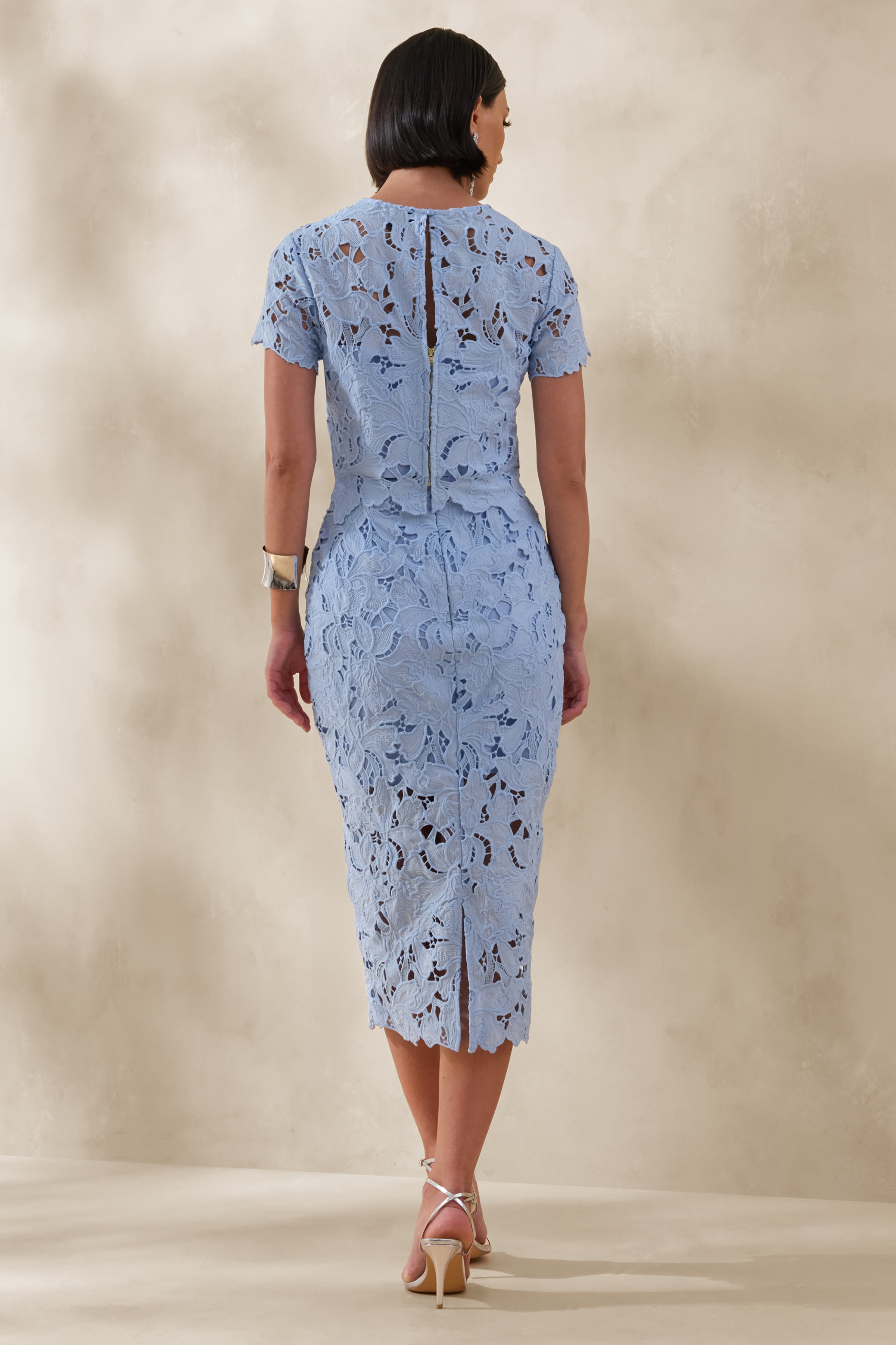 Aisling | Powder Blue Lace Midi-Skirt