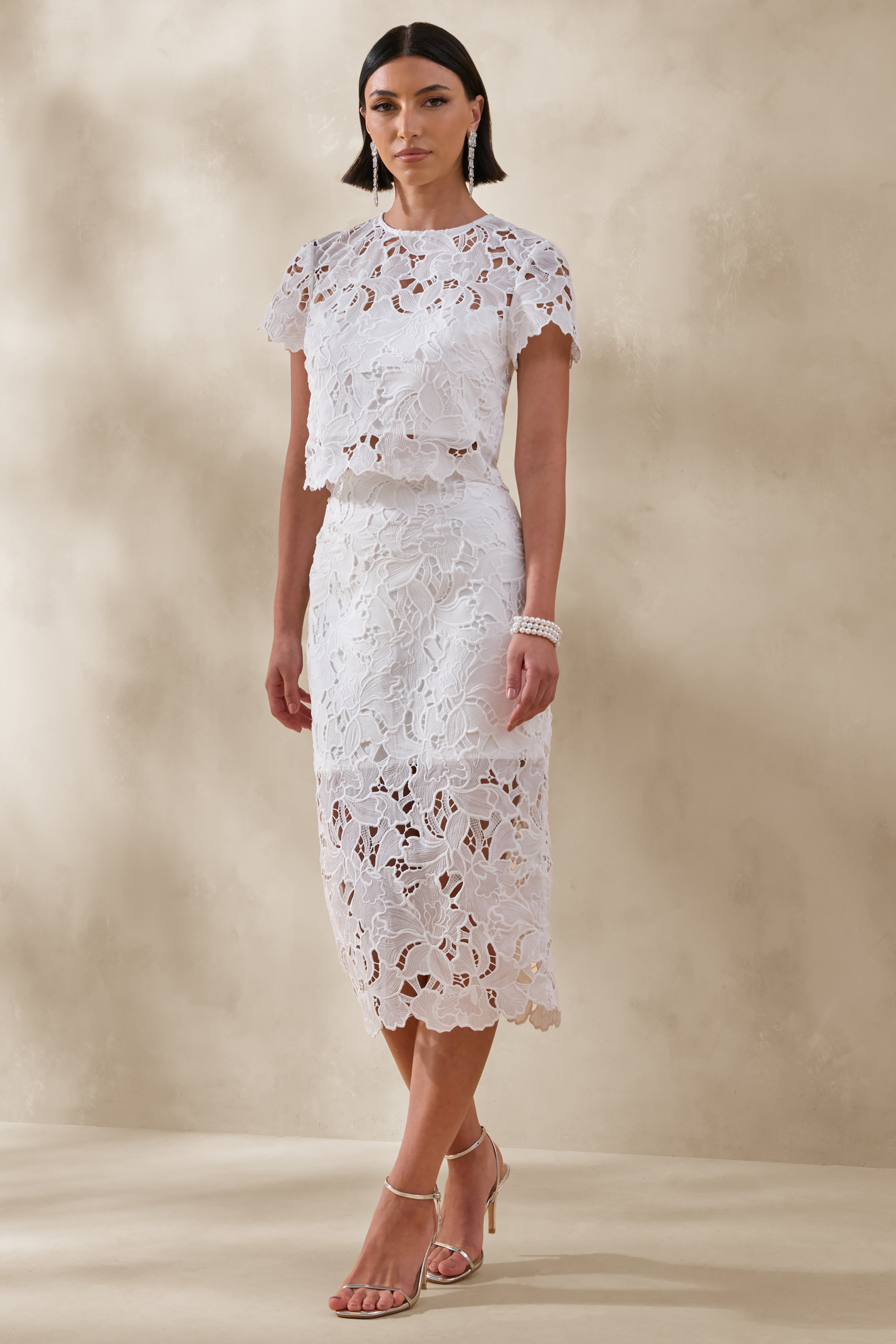 Aisling | White Lace Midi-Skirt