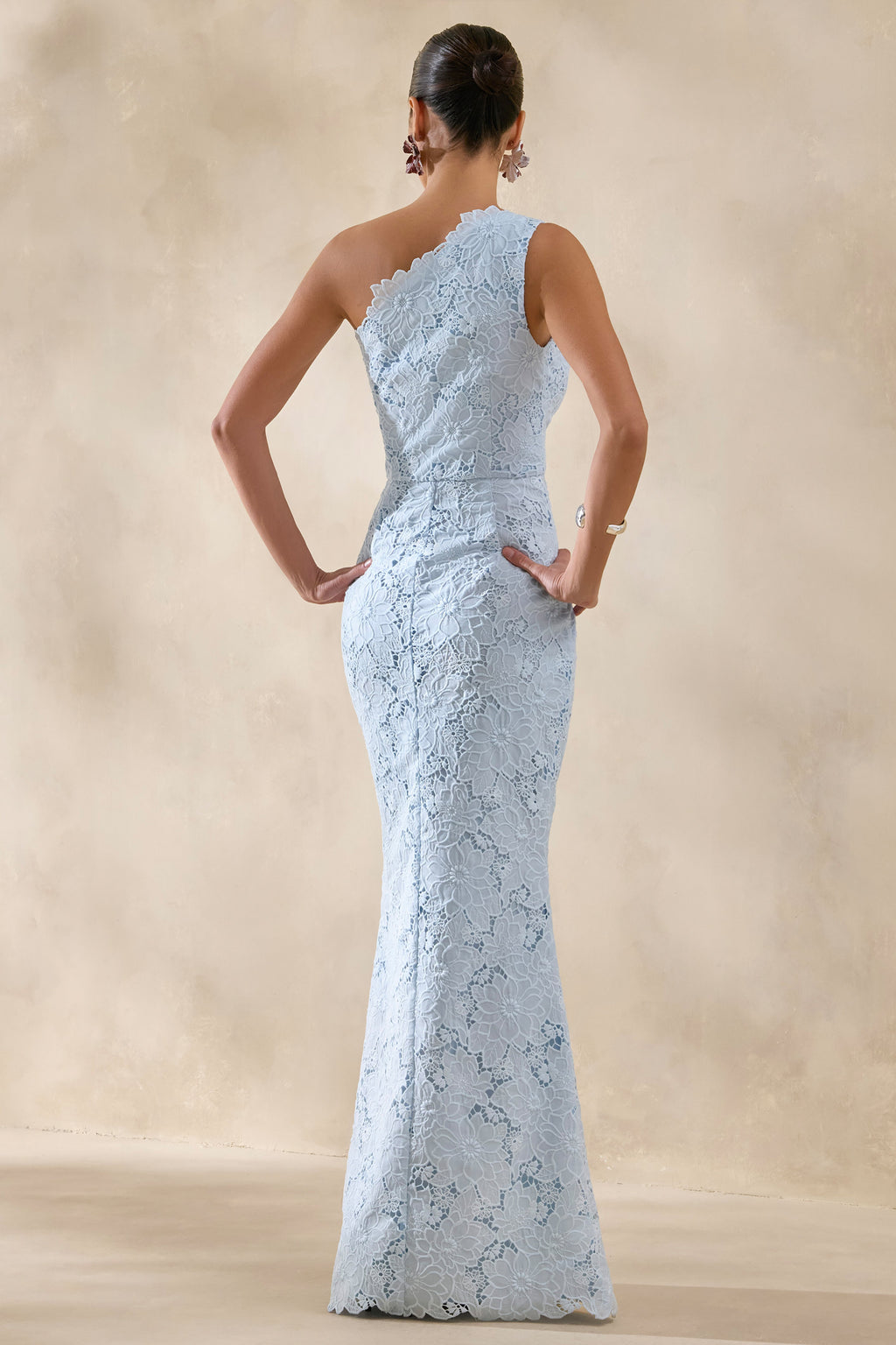 Lunia | Powder Blue Broderie Asymmetric-Neck Maxi Dress