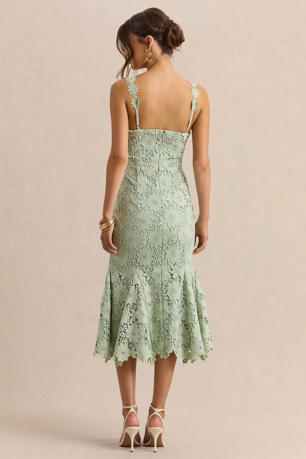 Melia | Sage Lace Scoop-Neck Midi Dress