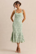 Melia | Sage Lace Scoop-Neck Midi Dress