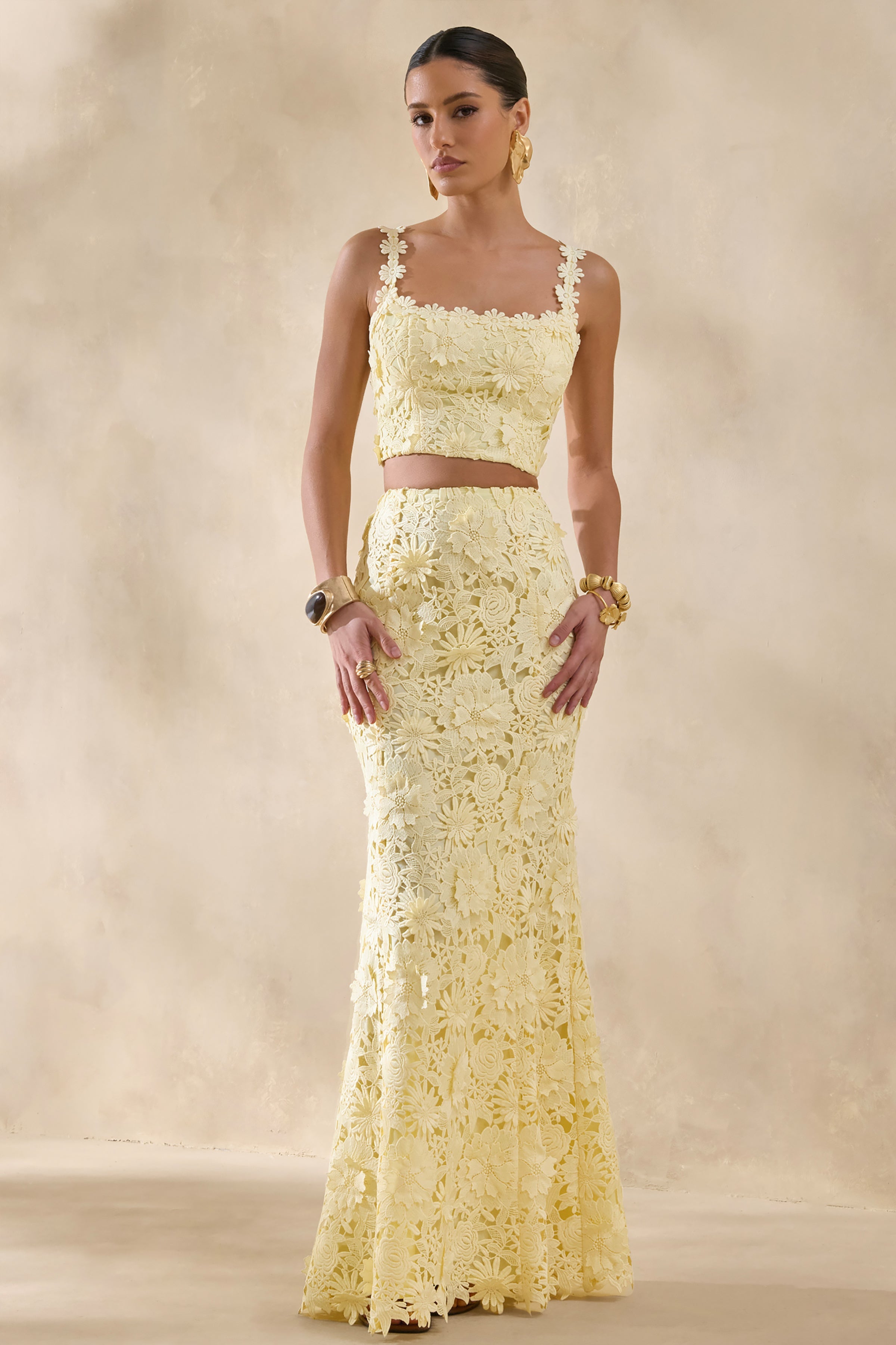 Blythe | Lemon Lace Square-Neck Crop-Top