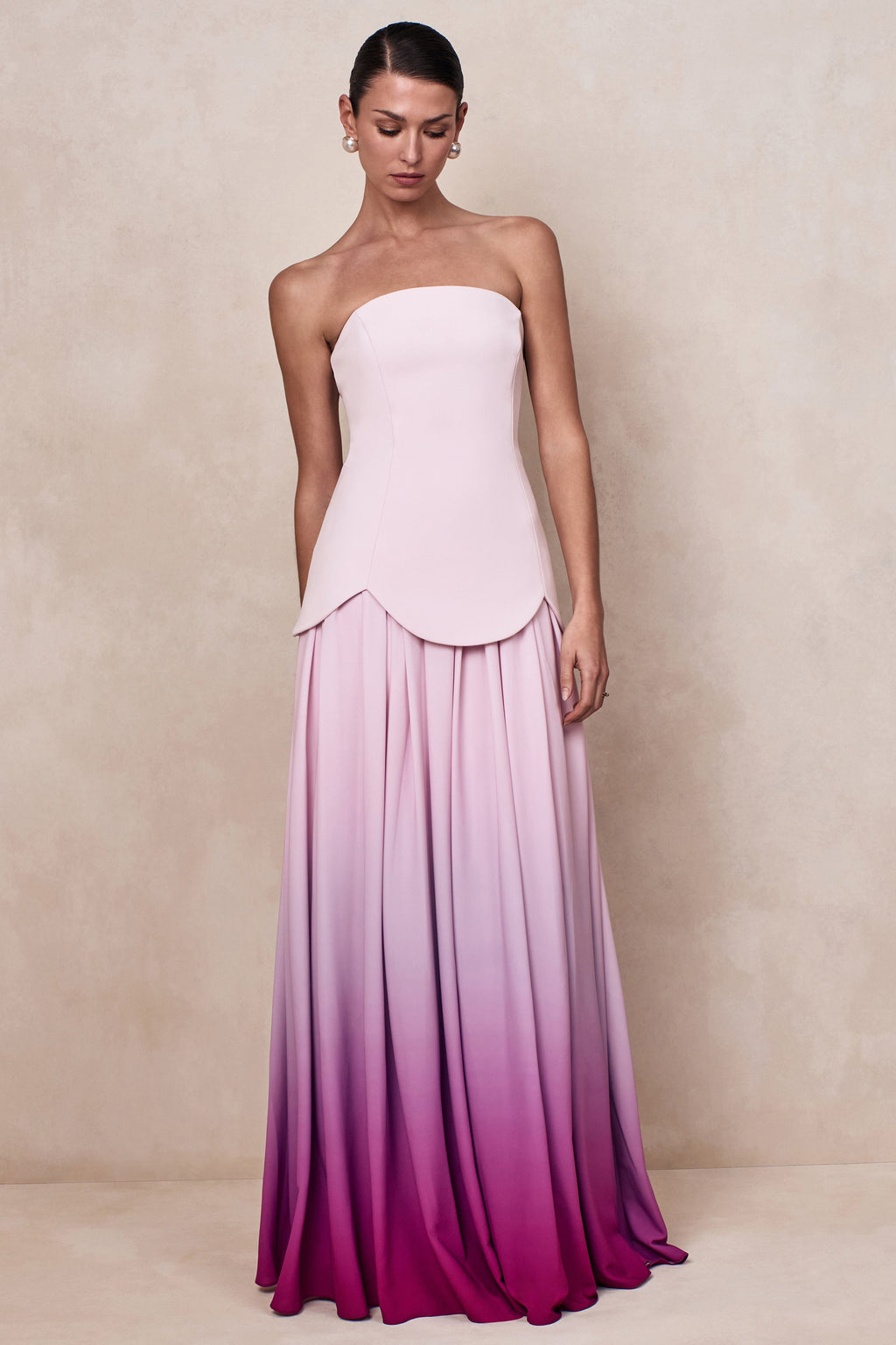 Nia | Pink Ombre Bandeau Maxi Dress
