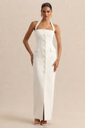 Steph | White Halter-Neck Tailored Maxi Dress