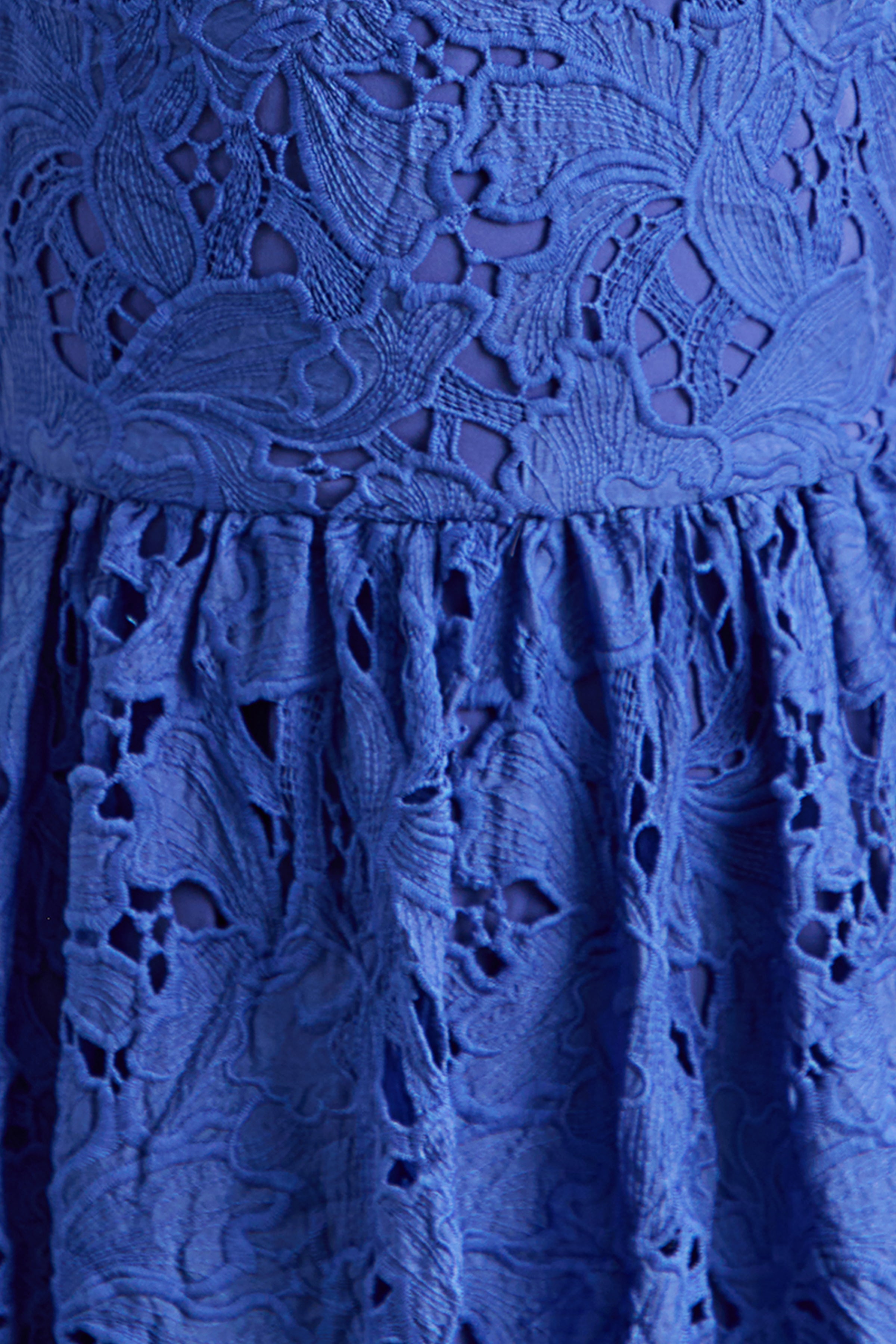 Indiana | Dark Blue Broderie Halter-Neck Maxi Dress