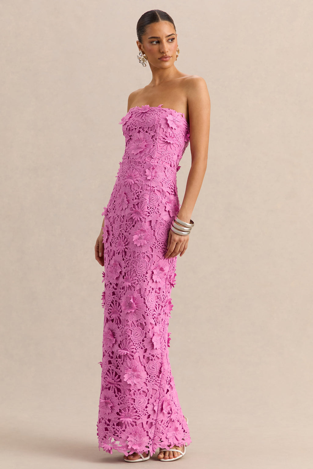 Gracie | Pink Lace Bandeau Maxi Dress