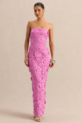 Gracie | Pink Lace Bandeau Maxi Dress