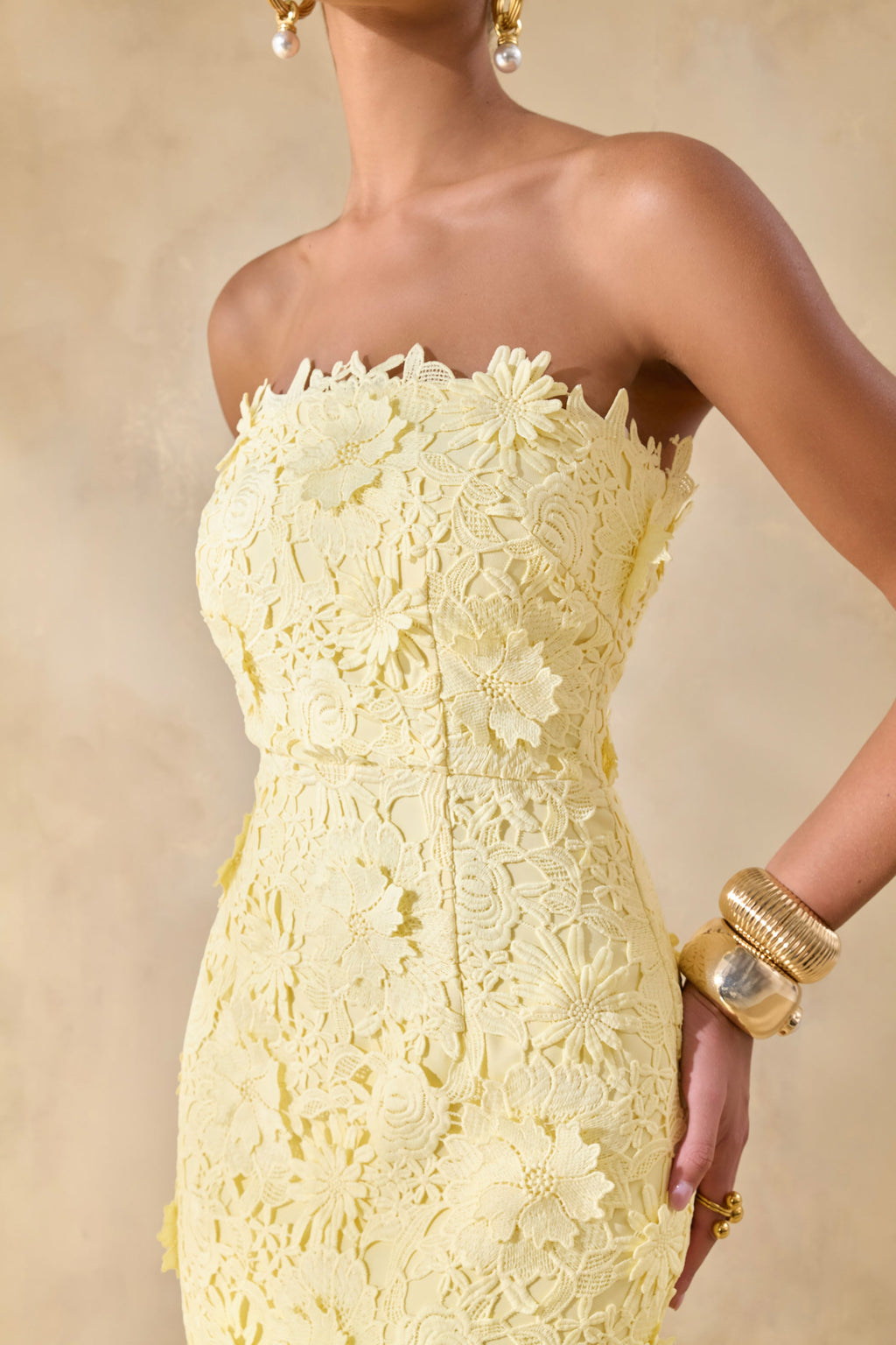 Gracie | Lemon Lace Bandeau Maxi Dress