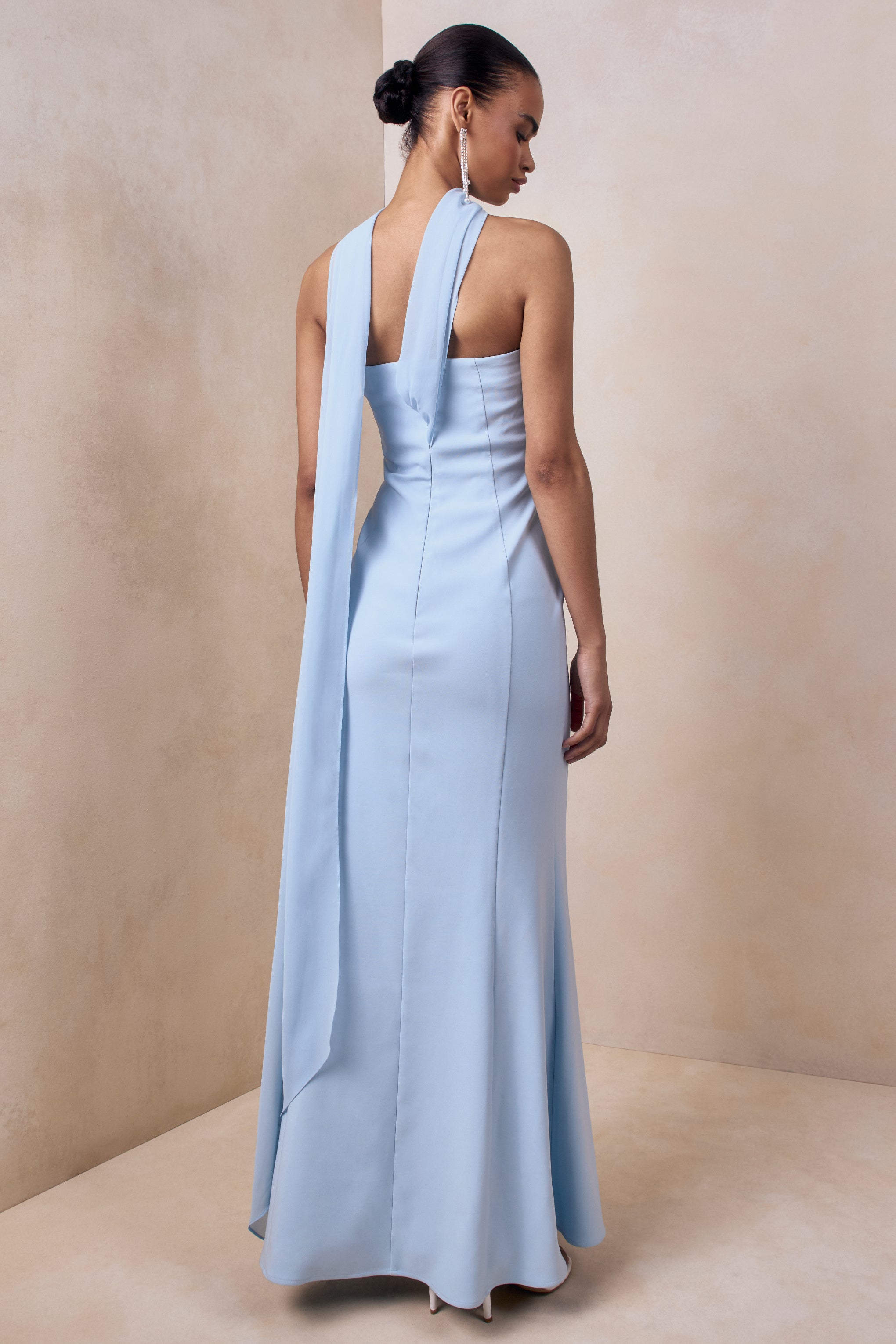 Nerissa | Light Blue Bandeau Maxi Dress With Scarf