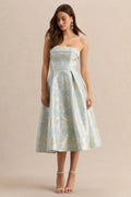 Tori | Powder Blue Jacquard Bandeau Skater Midi Dress