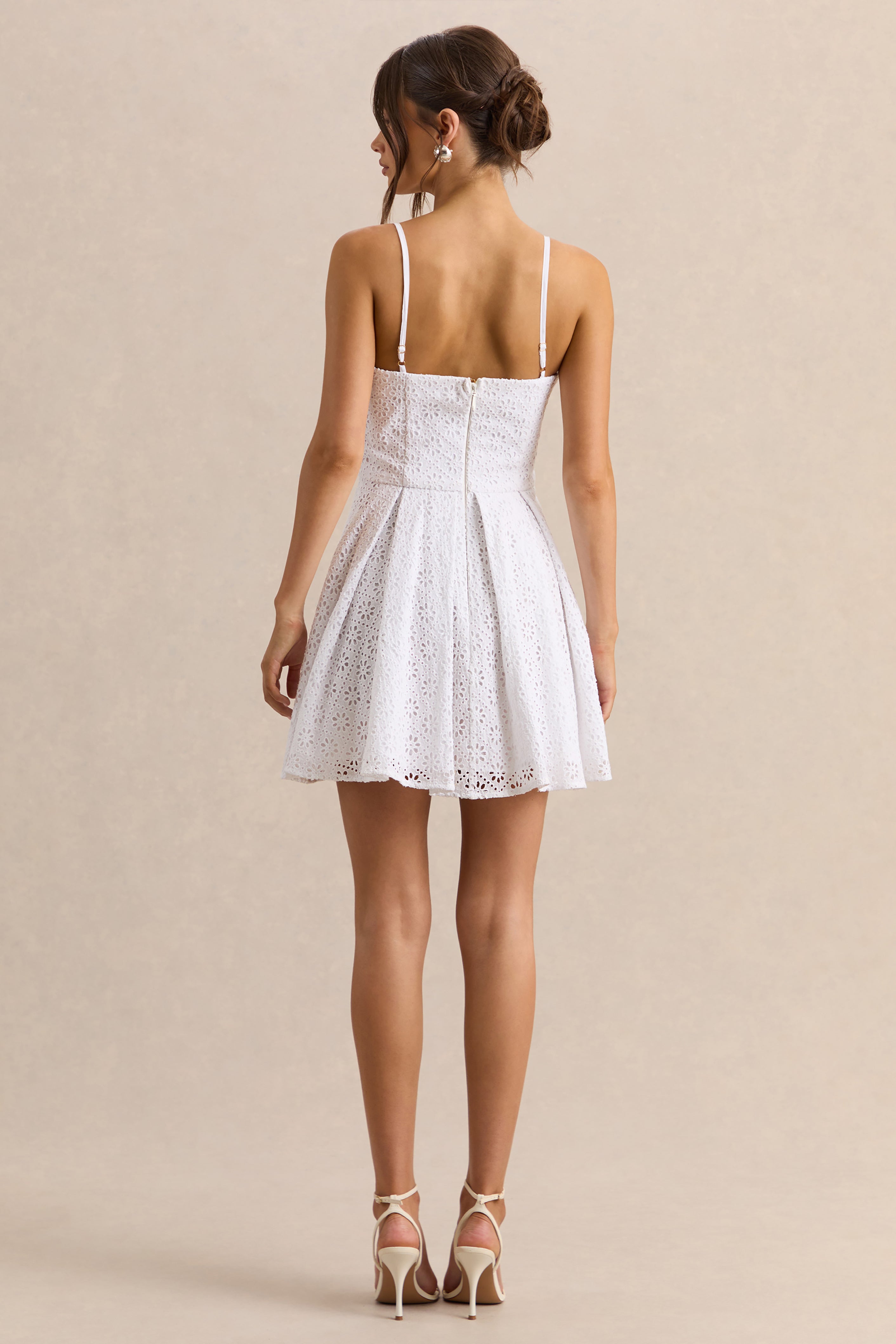 Elina | White Square-Neck Mini Dress With Bow Detail