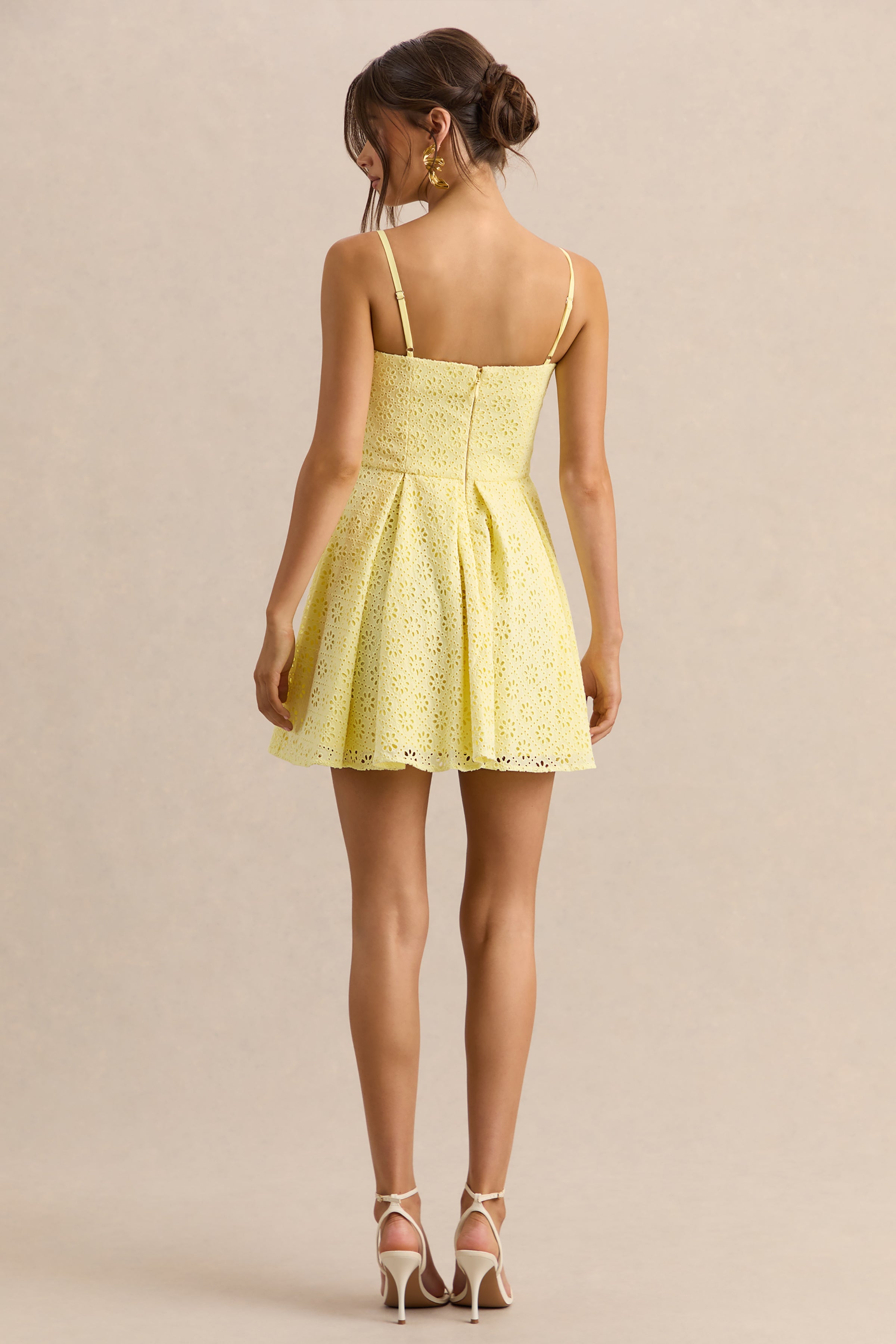 Elina | Lemon Square-Neck Mini Dress With Bow Detail
