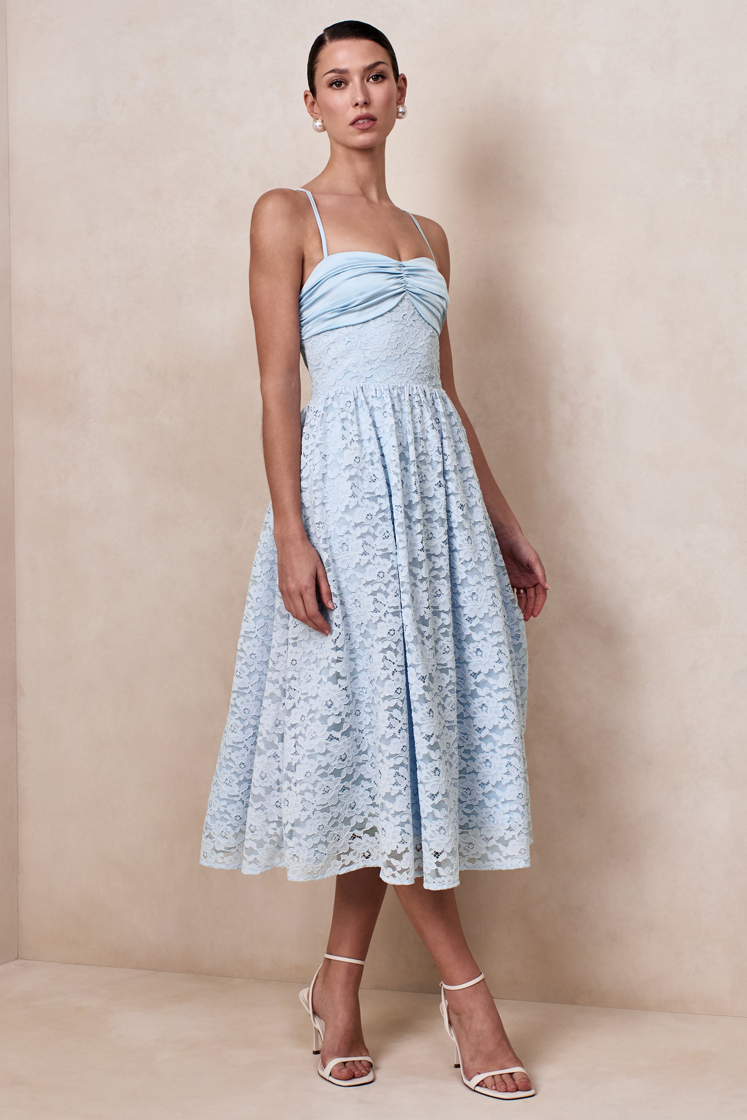 Gloriana | Powder Blue Lace Sweetheart-Neck Midi Dress