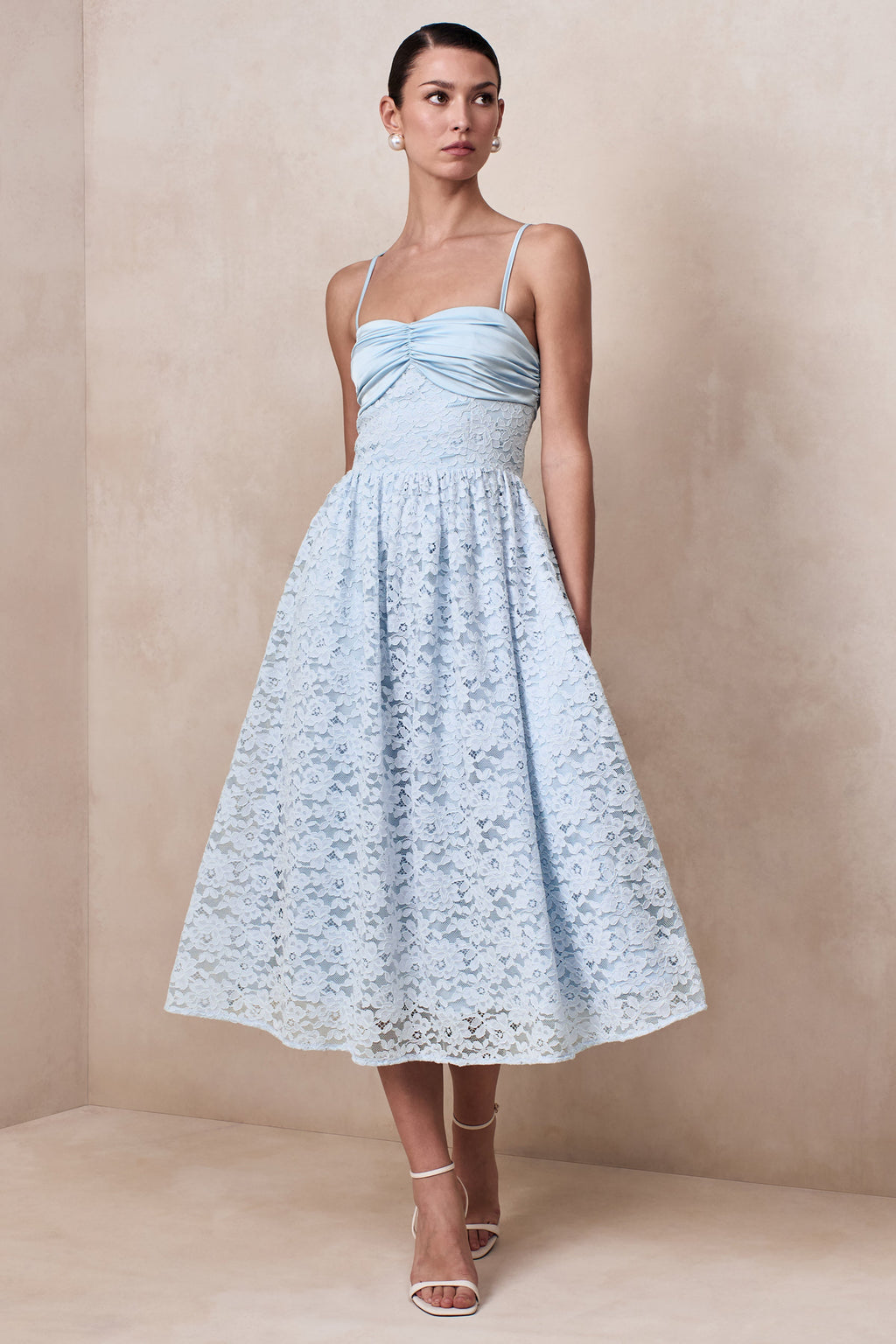Gloriana | Powder Blue Lace Sweetheart-Neck Midi Dress