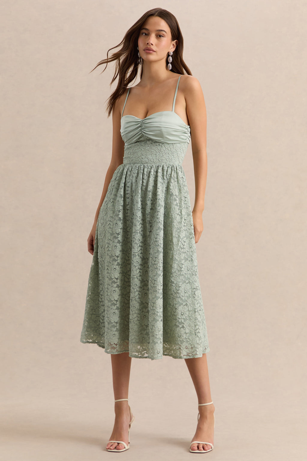 Gloriana | Sage Lace Sweetheart-Neck Midi Dress