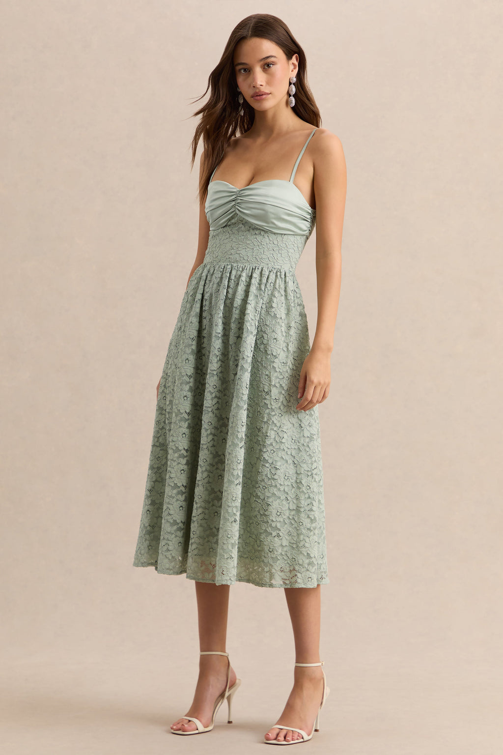 Gloriana | Sage Lace Sweetheart-Neck Midi Dress