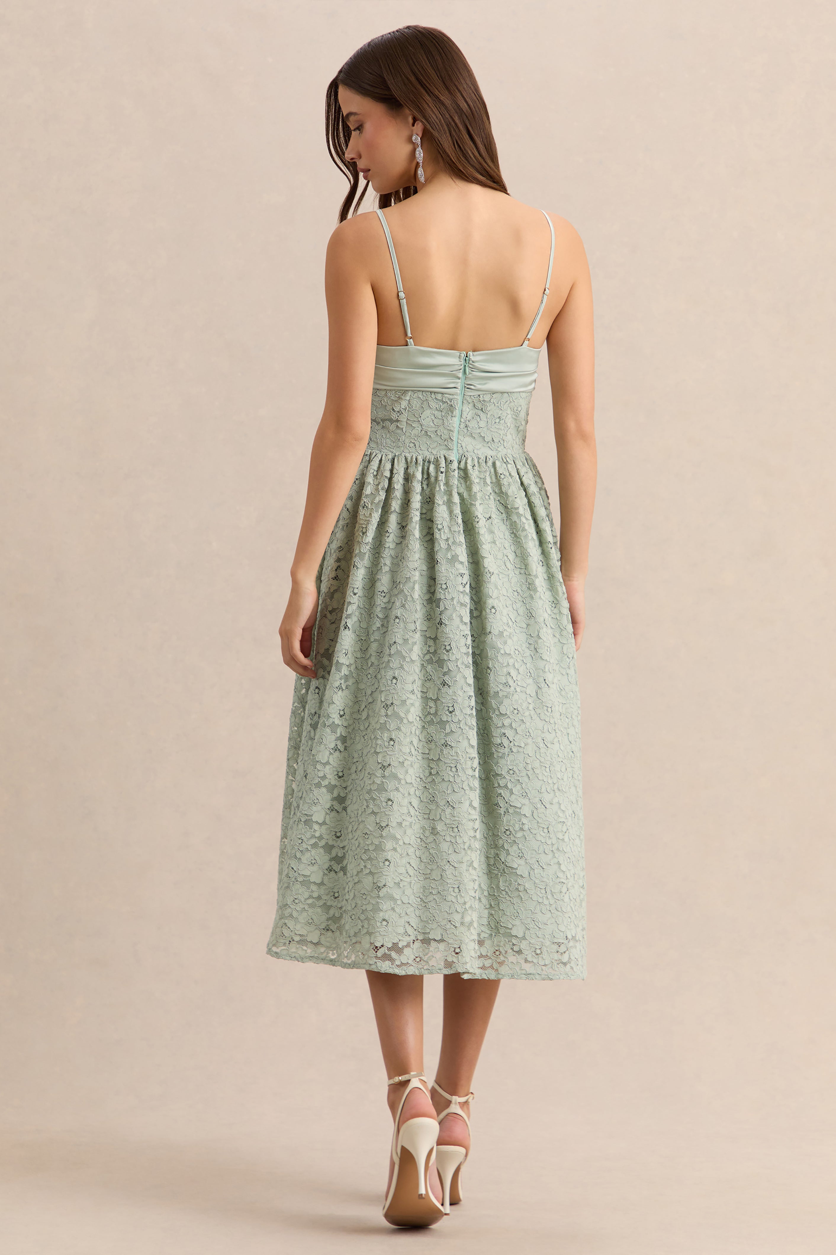 Gloriana | Sage Lace Sweetheart-Neck Midi Dress