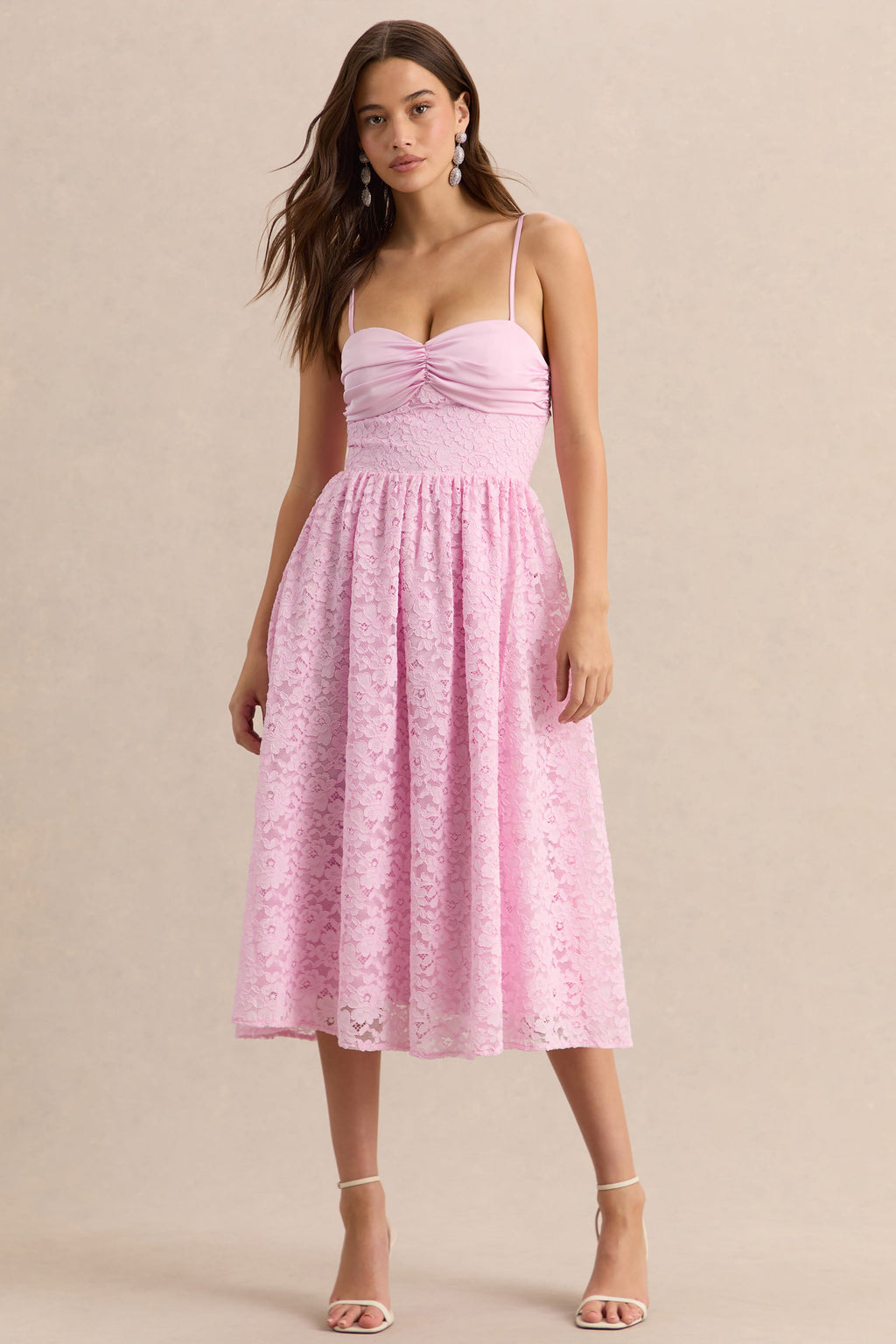 Gloriana | Pink Lace Sweetheart-Neck Midi Dress