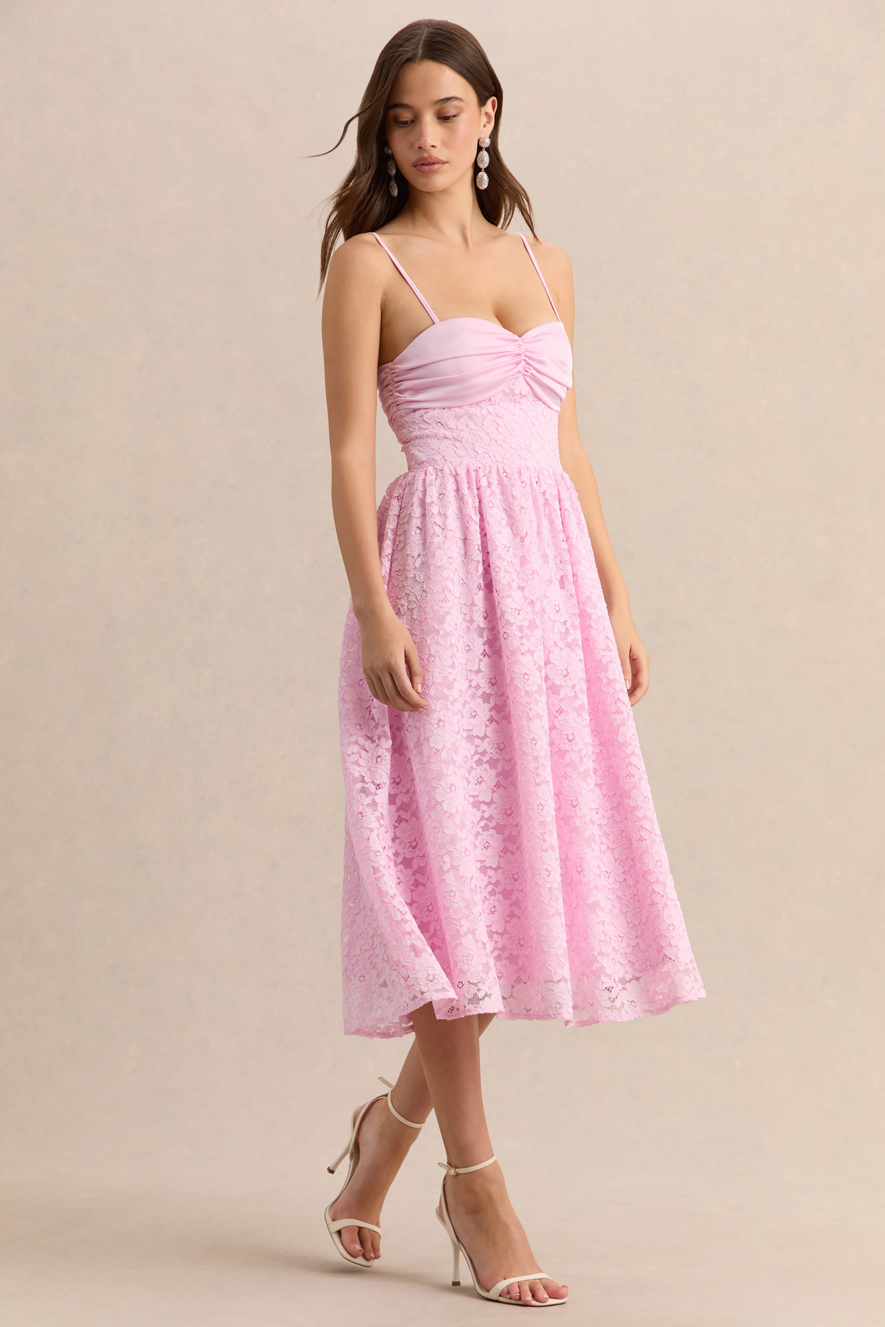Gloriana | Pink Lace Sweetheart-Neck Midi Dress