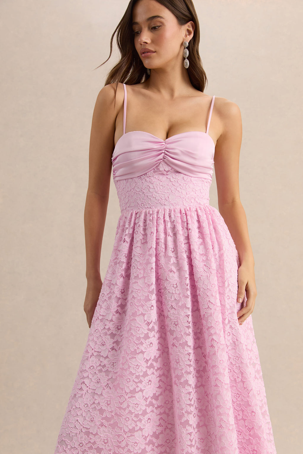 Gloriana | Pink Lace Sweetheart-Neck Midi Dress