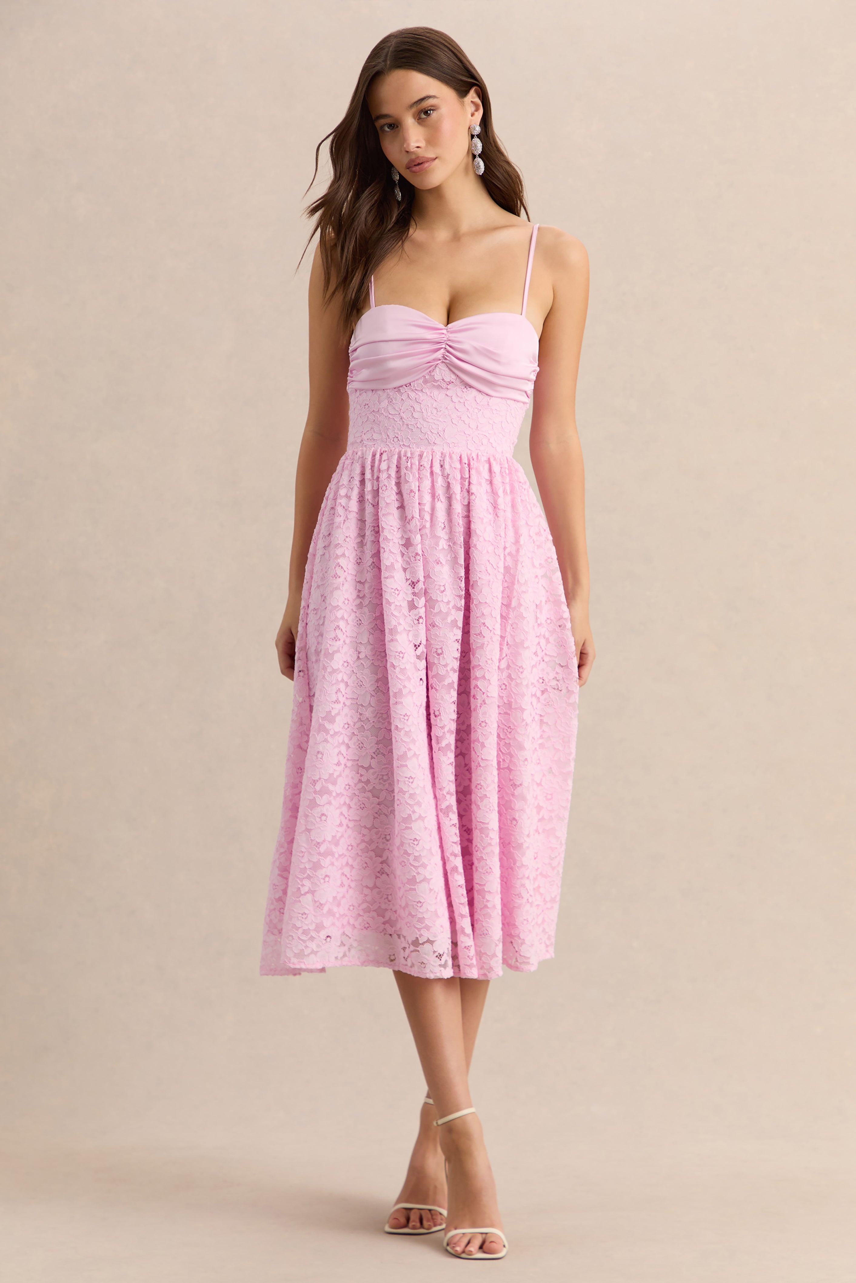 Gloriana | Pink Lace Sweetheart-Neck Midi Dress
