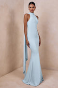 Cordy | Powder Blue High-Neck Maxi Dress With Cape