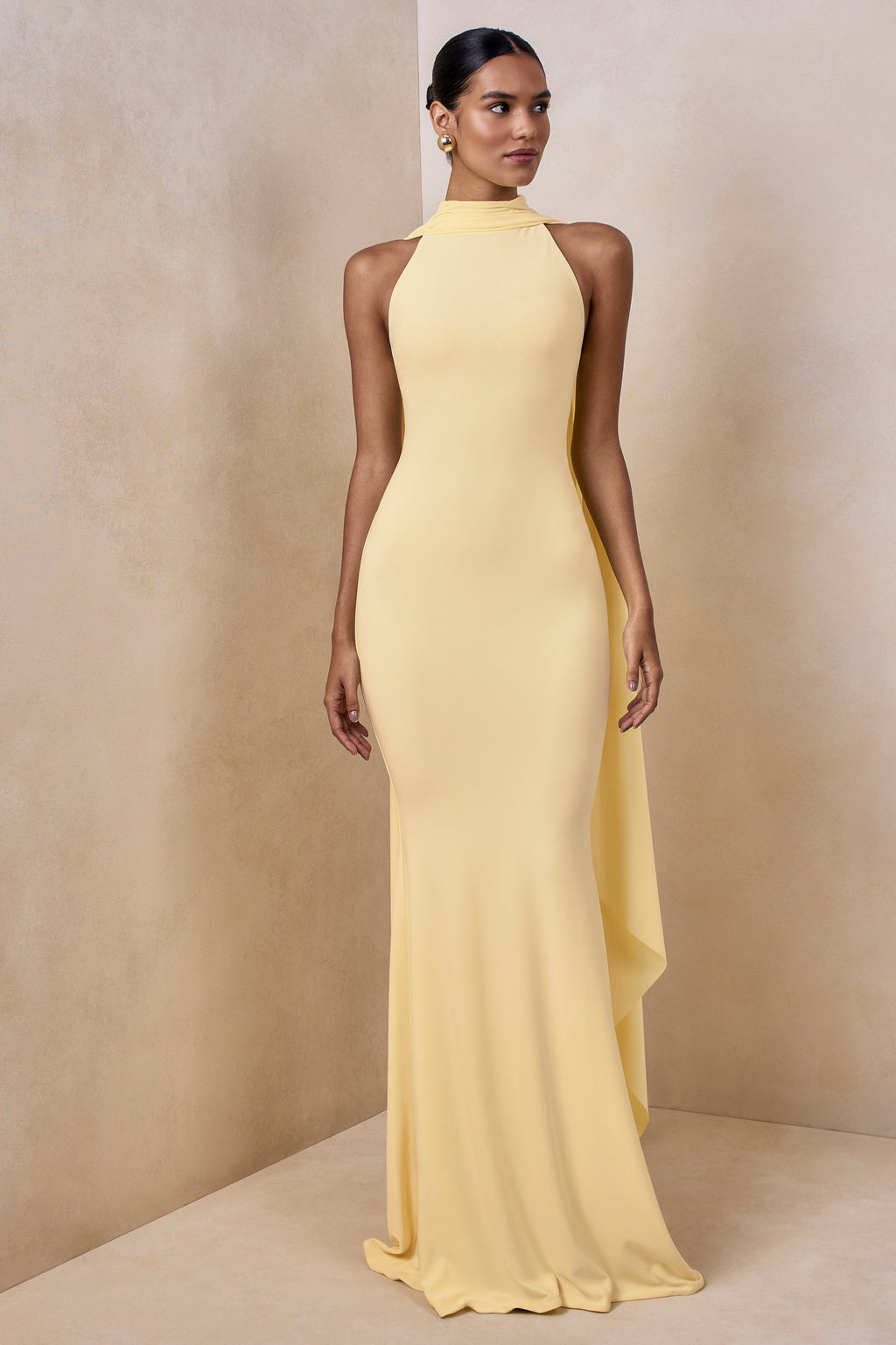 Cordy | Lemon High-Neck Maxi Dress With Cape