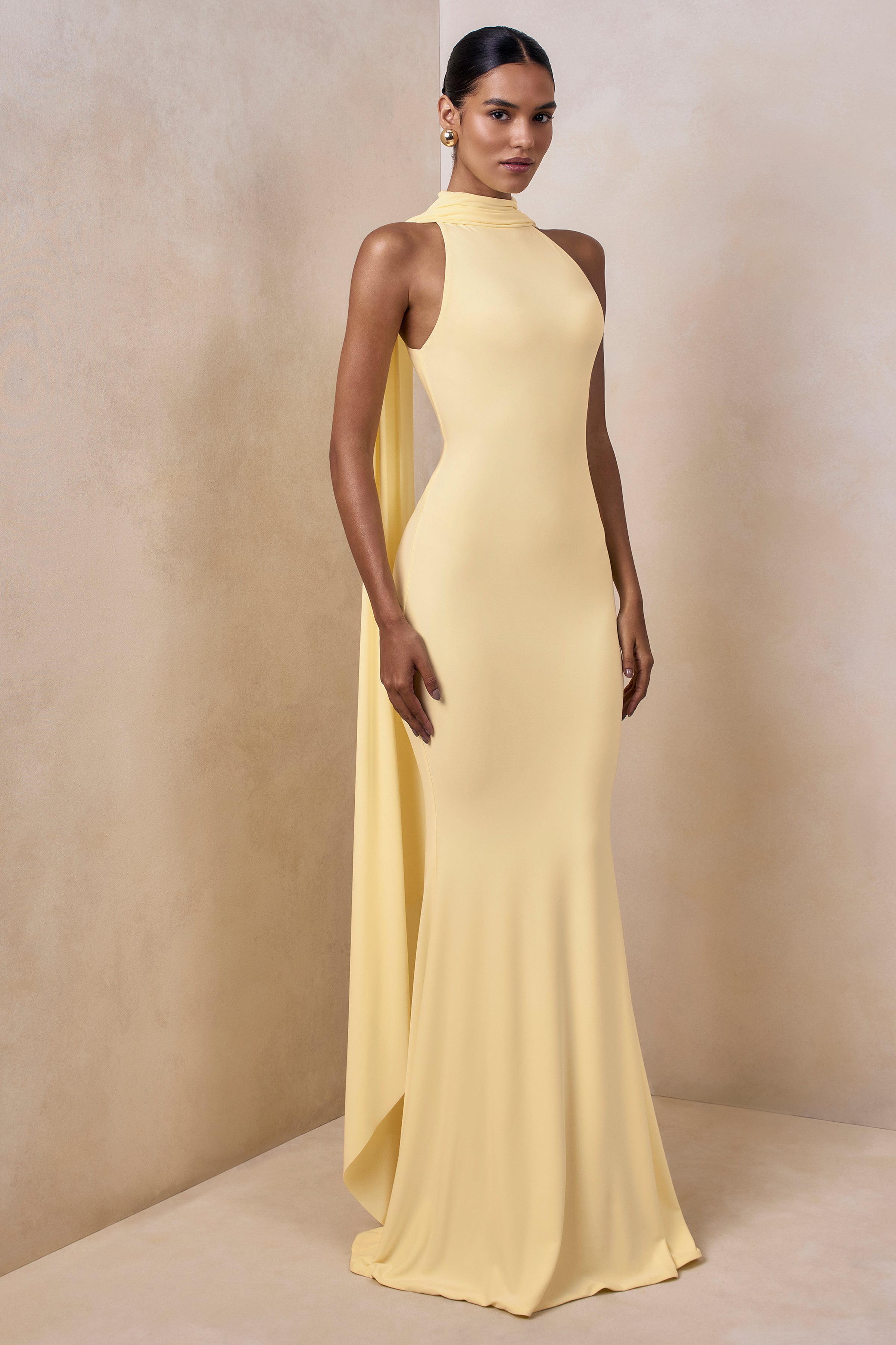 Cordy | Lemon High-Neck Maxi Dress With Cape
