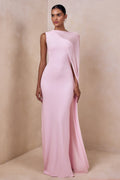 Mirelle | Light Pink Boat-Neck Maxi Dress With Cape-Sleeve