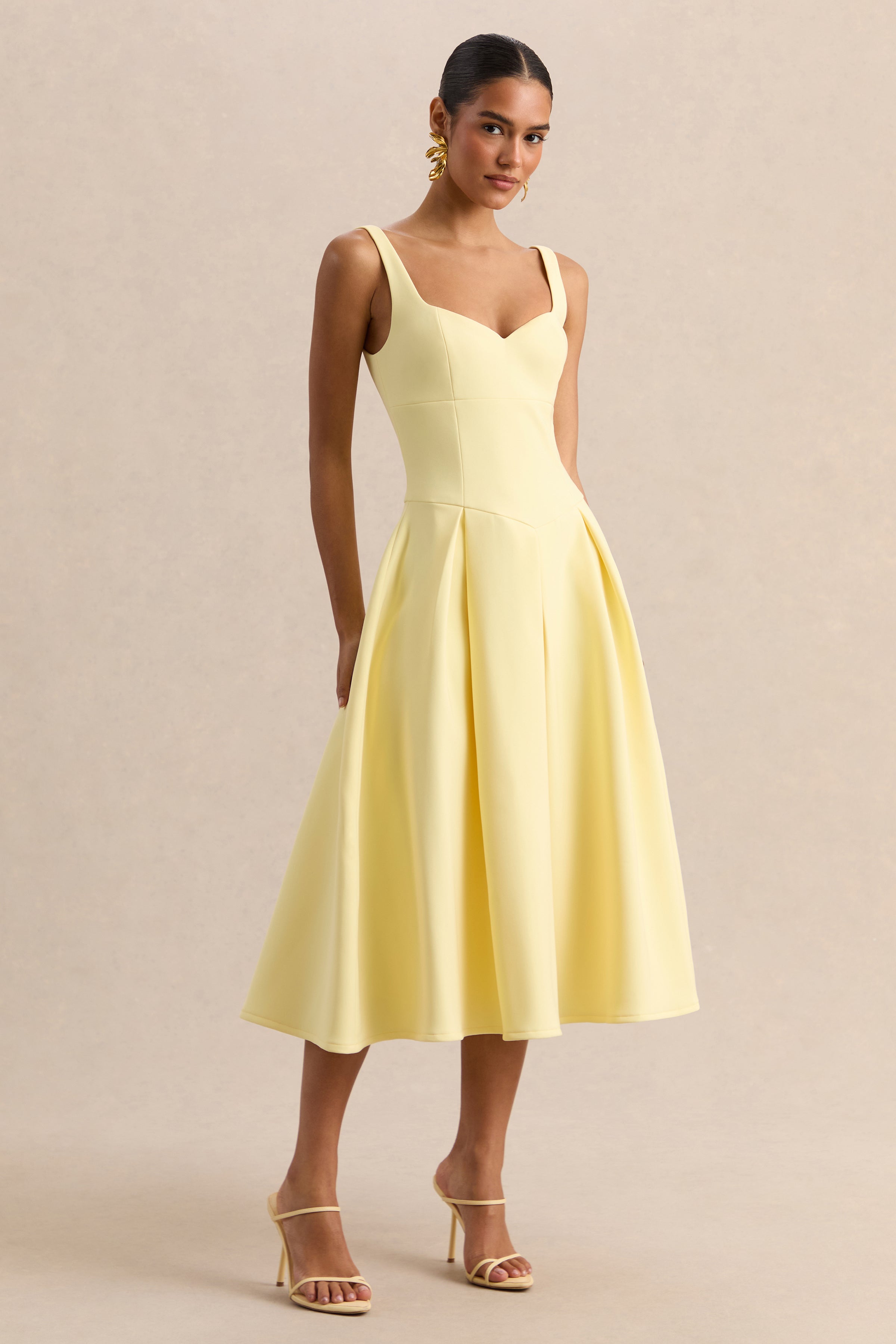 Greta | Lemon Sweetheart-Neck Midi Dress