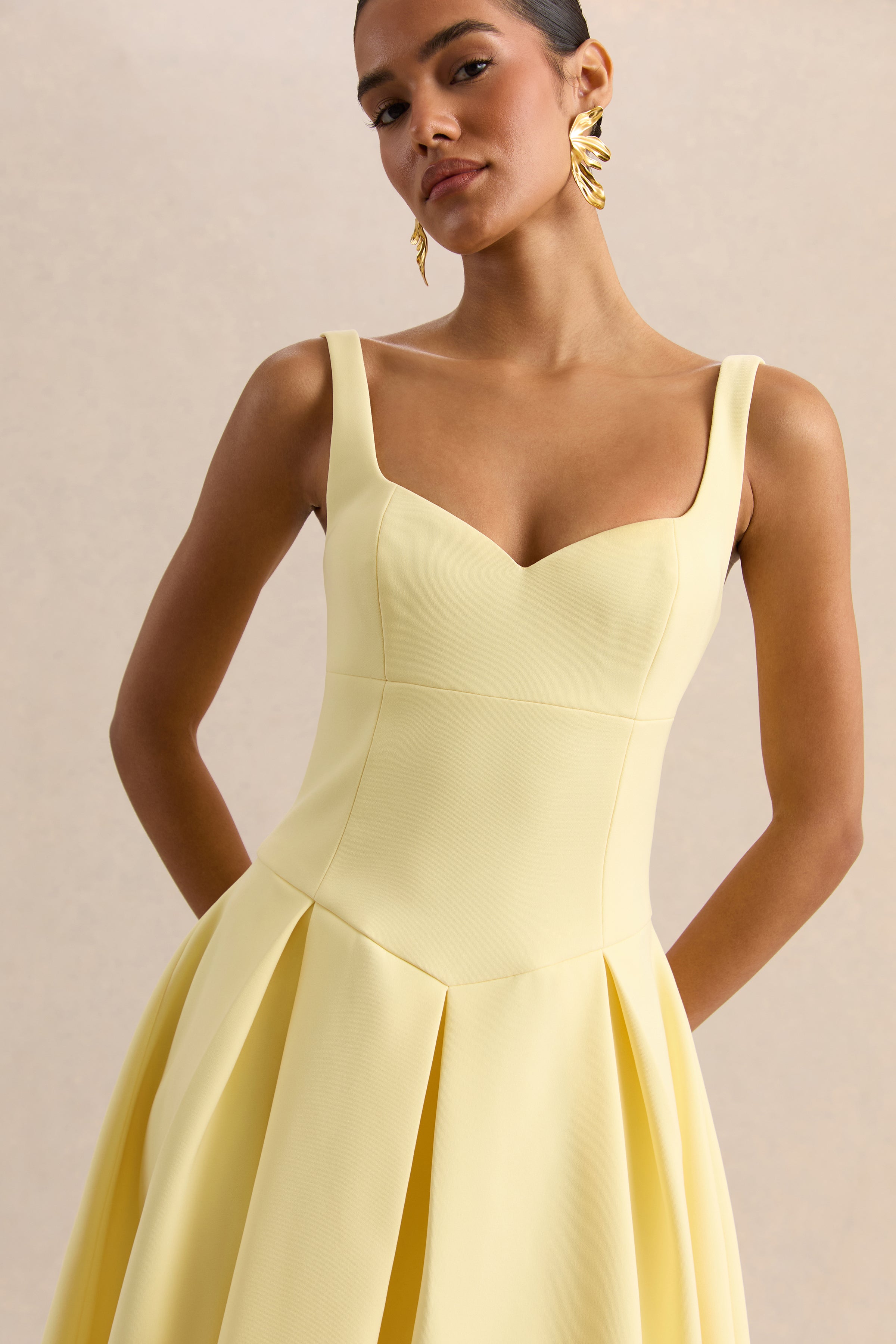 Greta | Lemon Sweetheart-Neck Midi Dress