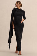 Lavinia | Black High-Neck Maternity Maxi Dress With Cape-Sleeve
