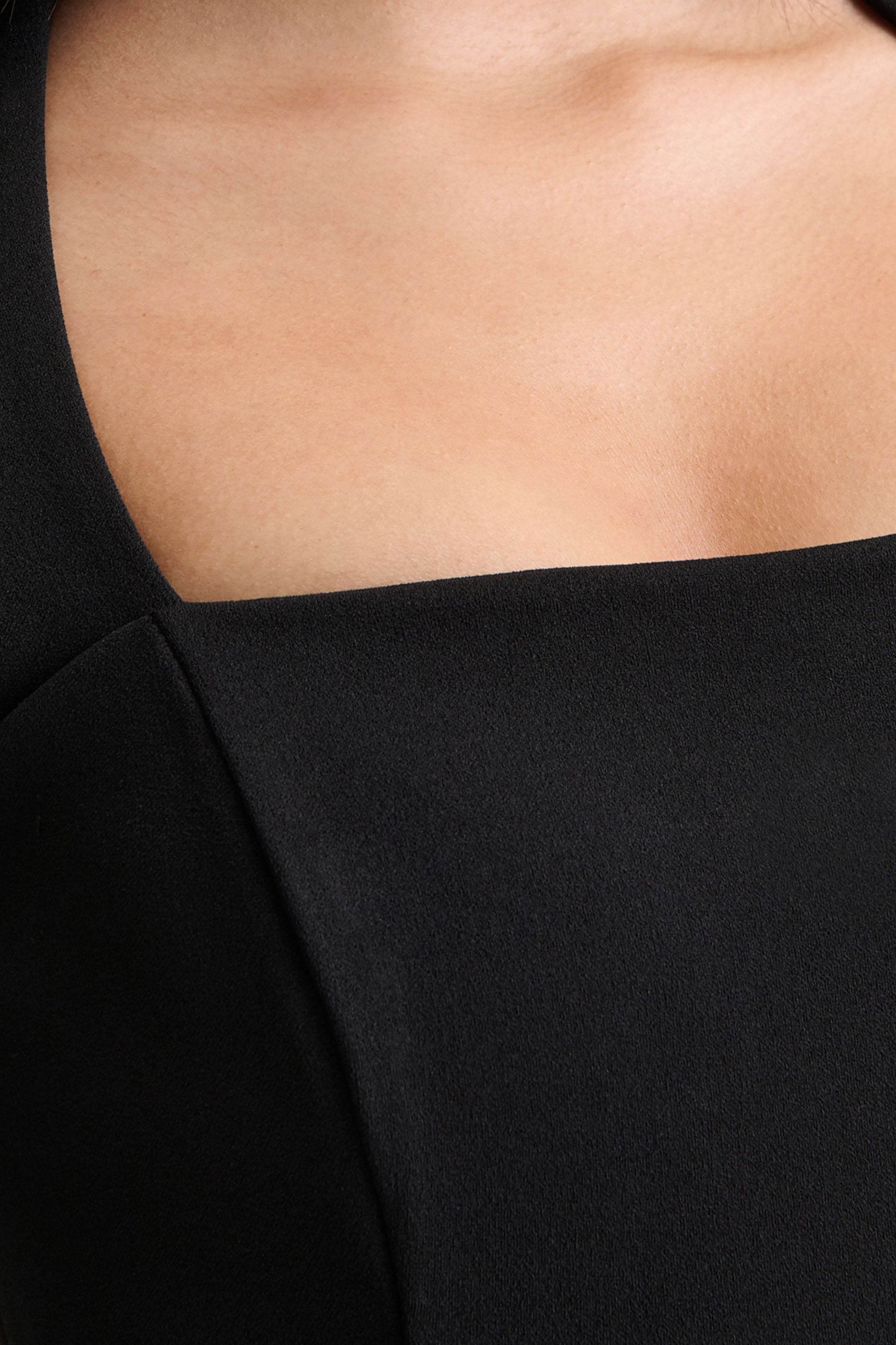 Melinda | Black Square-Neck Midi Dress With Mesh Detailing