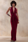 Lesley | Burgundy Plunge-Neck Maxi Dress