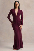 Tami | Plum Plunge-Neck Long Sleeve Maxi Dress