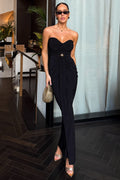 Beverly | Black Bandeau Maxi Dress With Gathered-Detailing