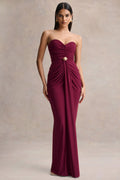 Beverly | Burgundy Bandeau Maxi Dress With Gathered-Detailing