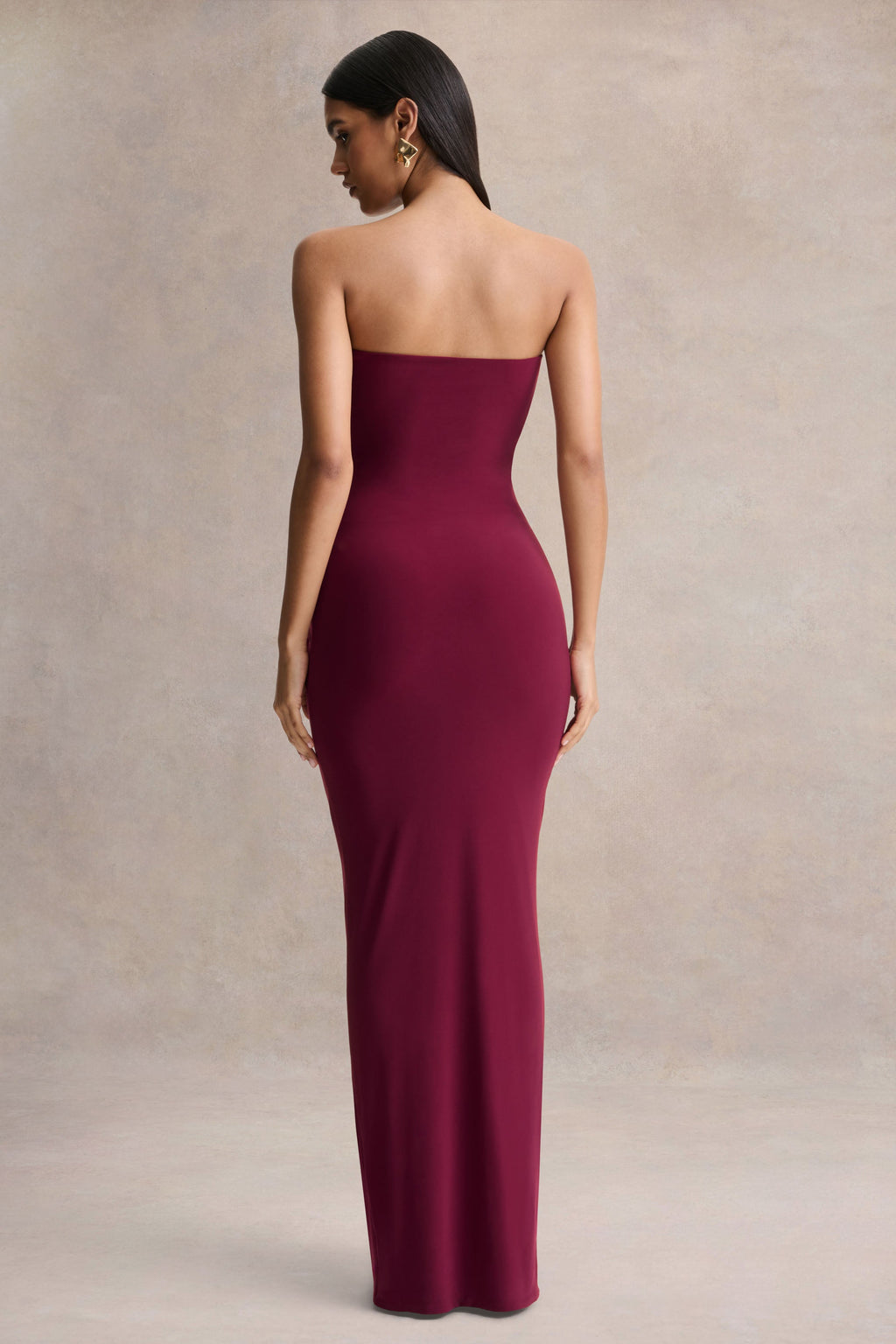Beverly | Burgundy Bandeau Maxi Dress With Gathered-Detailing