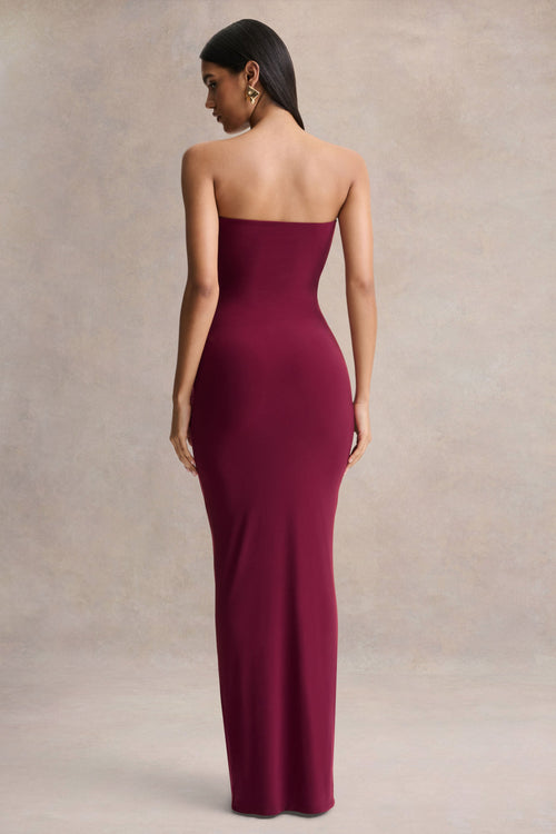 Beverly | Burgundy Bandeau Maxi Dress With Gathered-Detailing