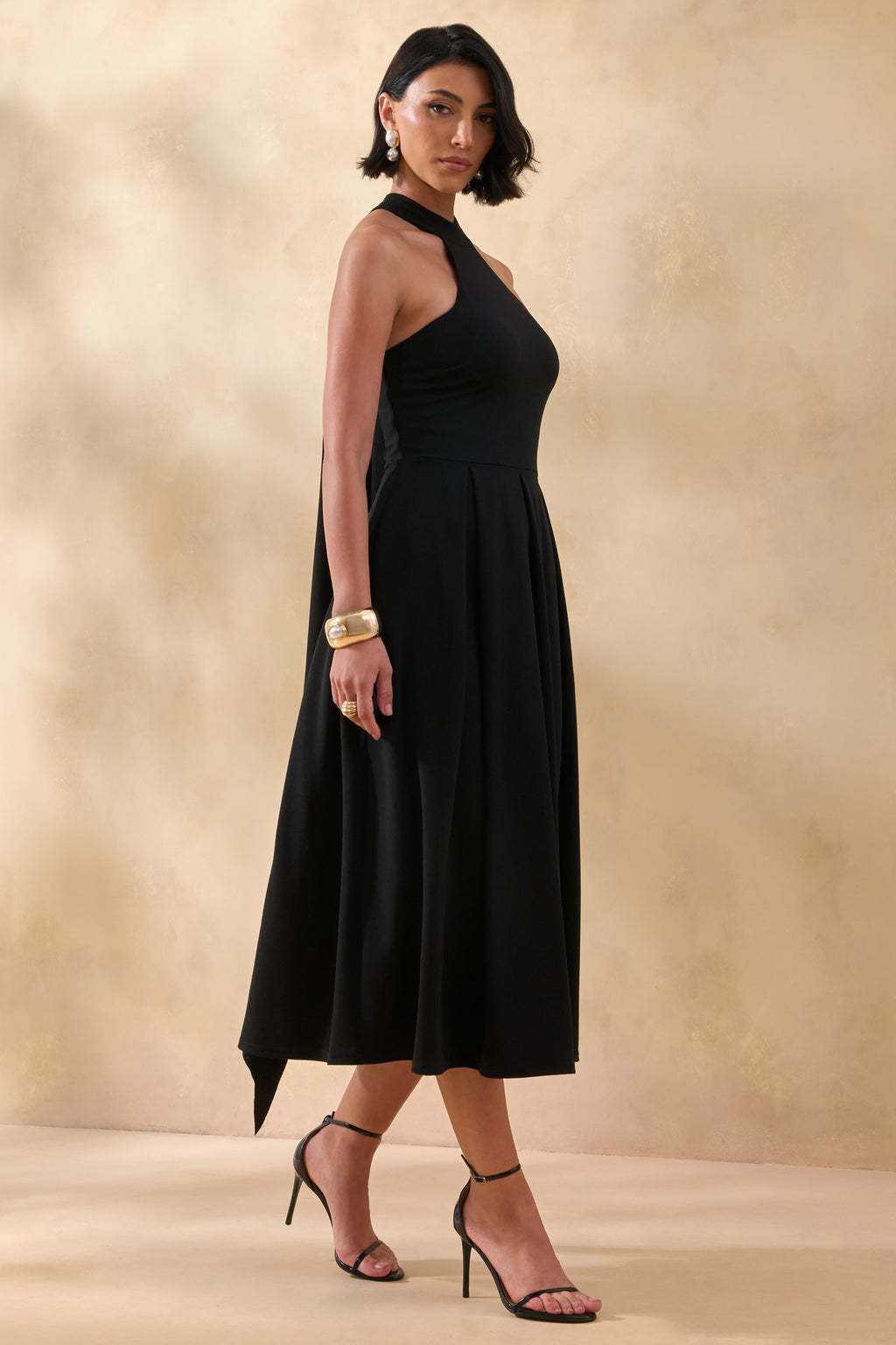 Rhode | Black Halter-Neck Midi Dress