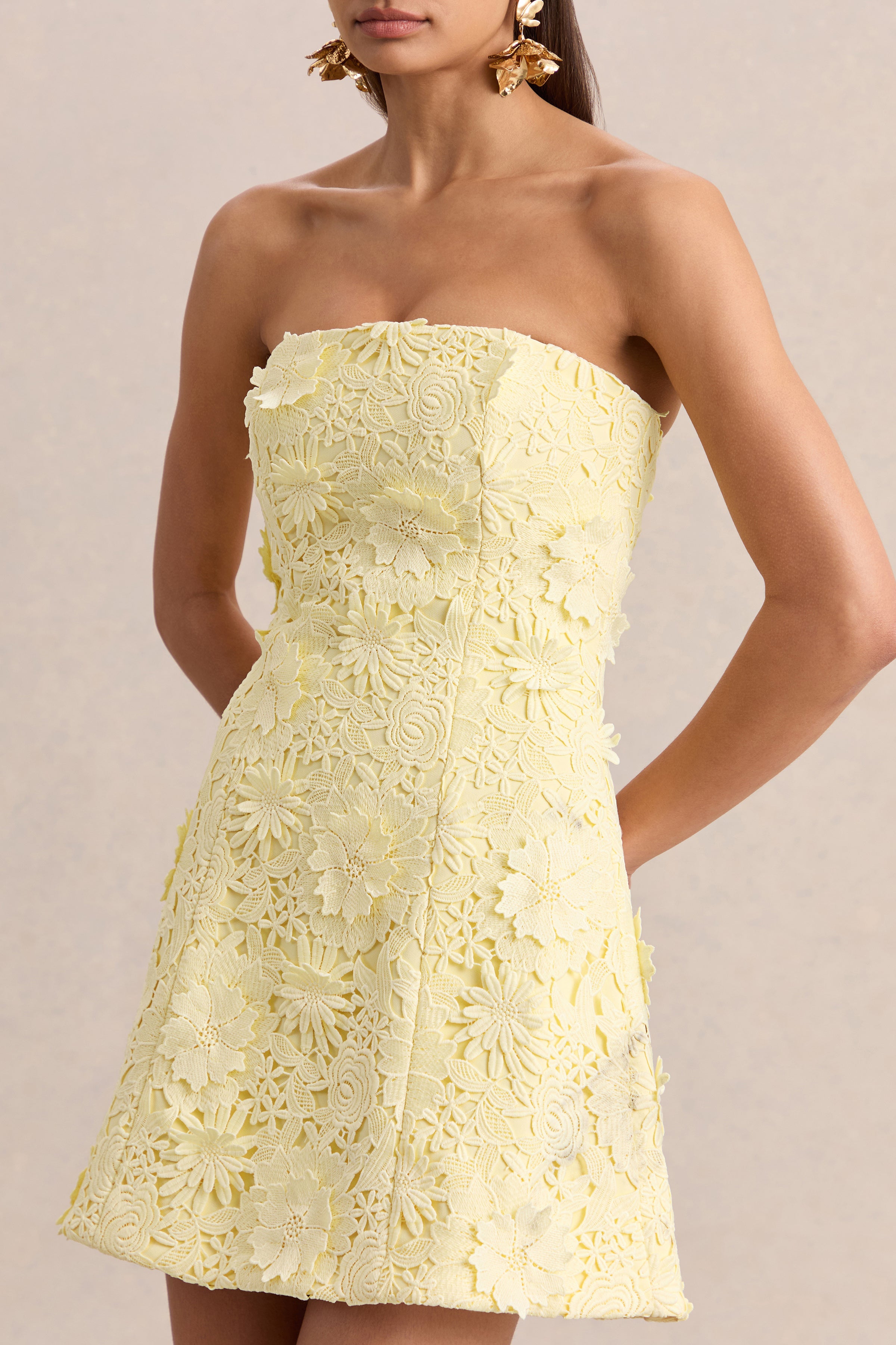Natalie | Lemon Lace Bandeau Mini Dress