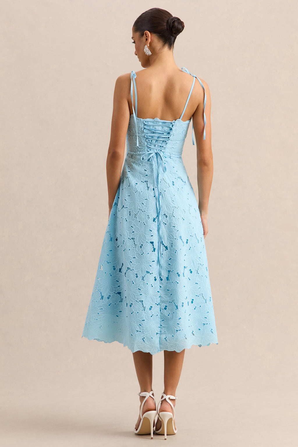 Anna | Embroidered Powder Blue Square-Neck Midi Dress