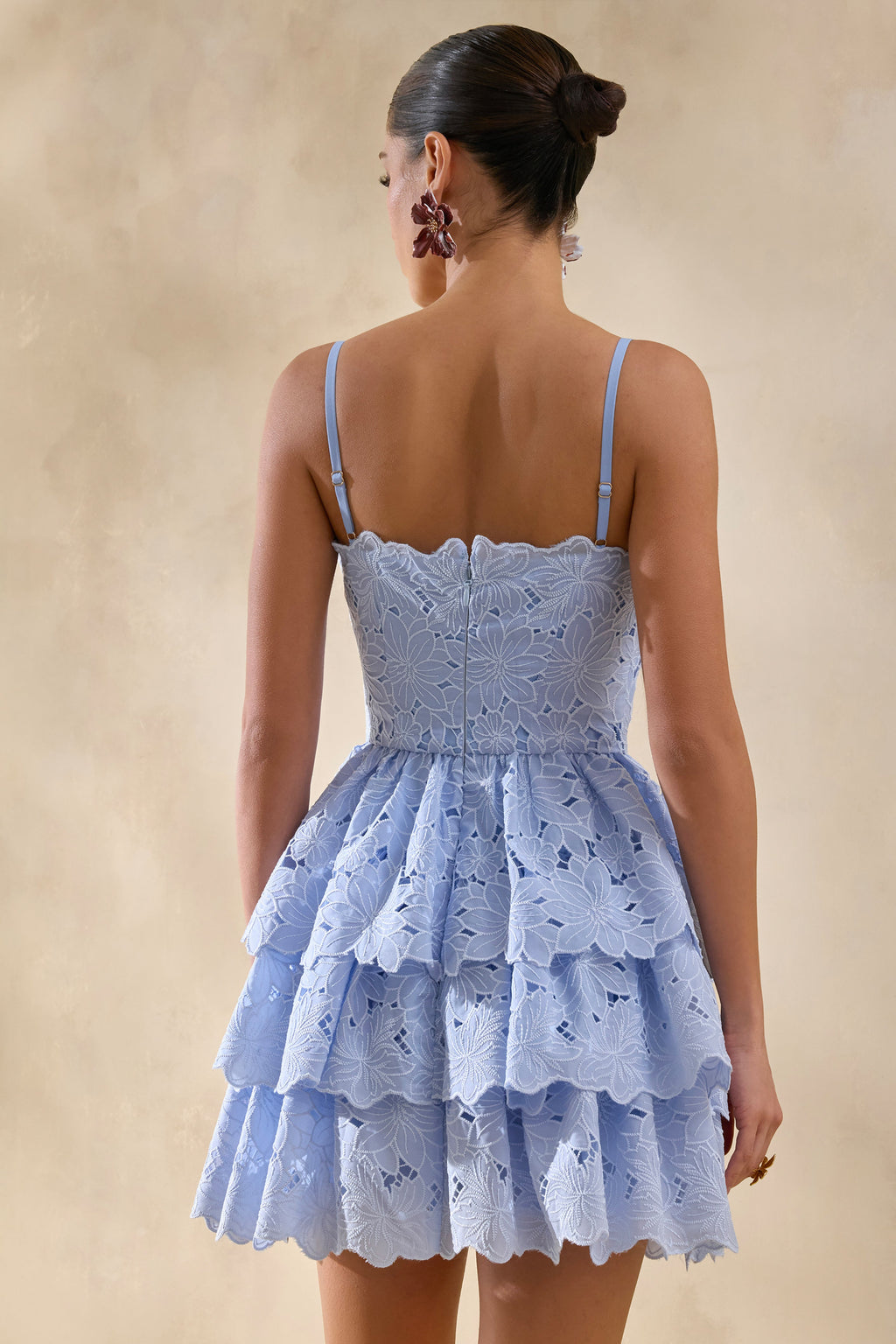 Winona | Powder Blue Lace Square-Neck Mini Dress With Ruffled Detailing